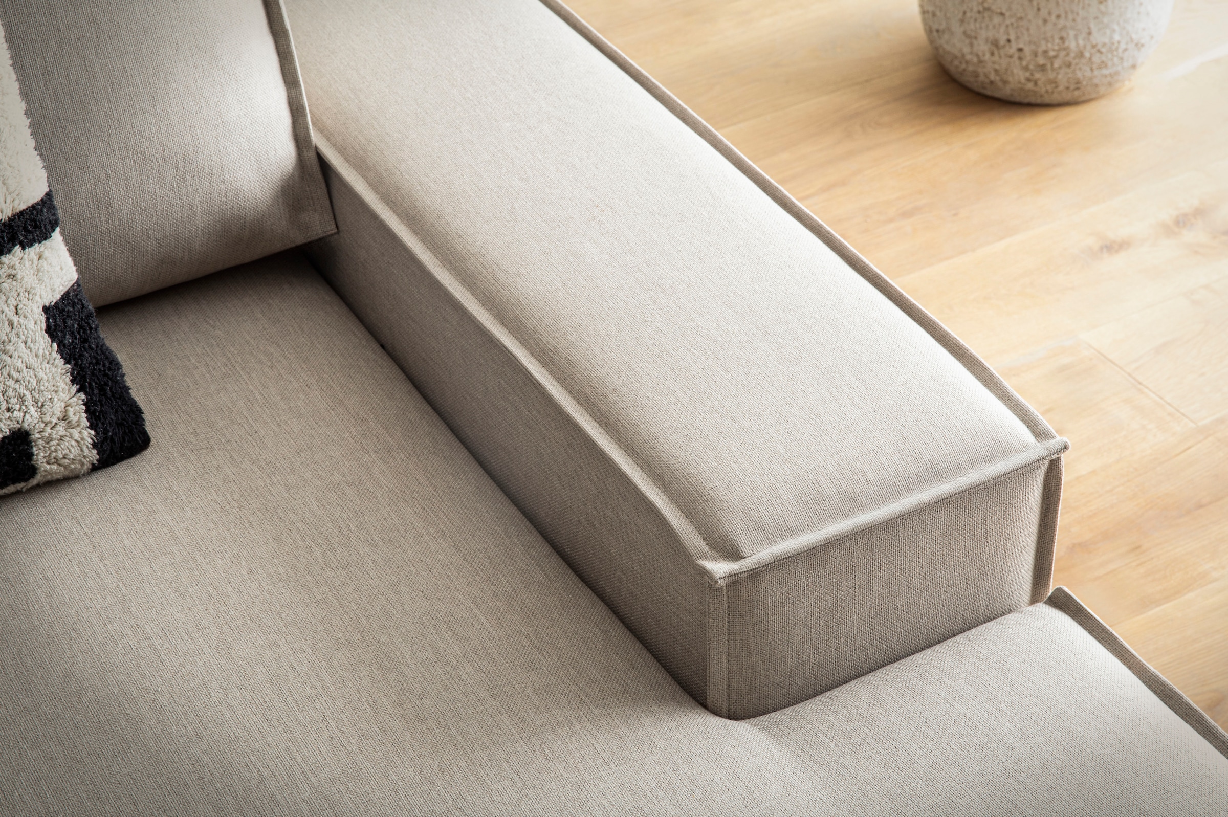 OTTO home Ecksofa »SHERWOOD Leinenoptik  Schlafsofa in L-Form offen (275cm)« Schlaffunktion und Bettkasten, Kedernaht, hoher Sitz- & Liegekomfort,