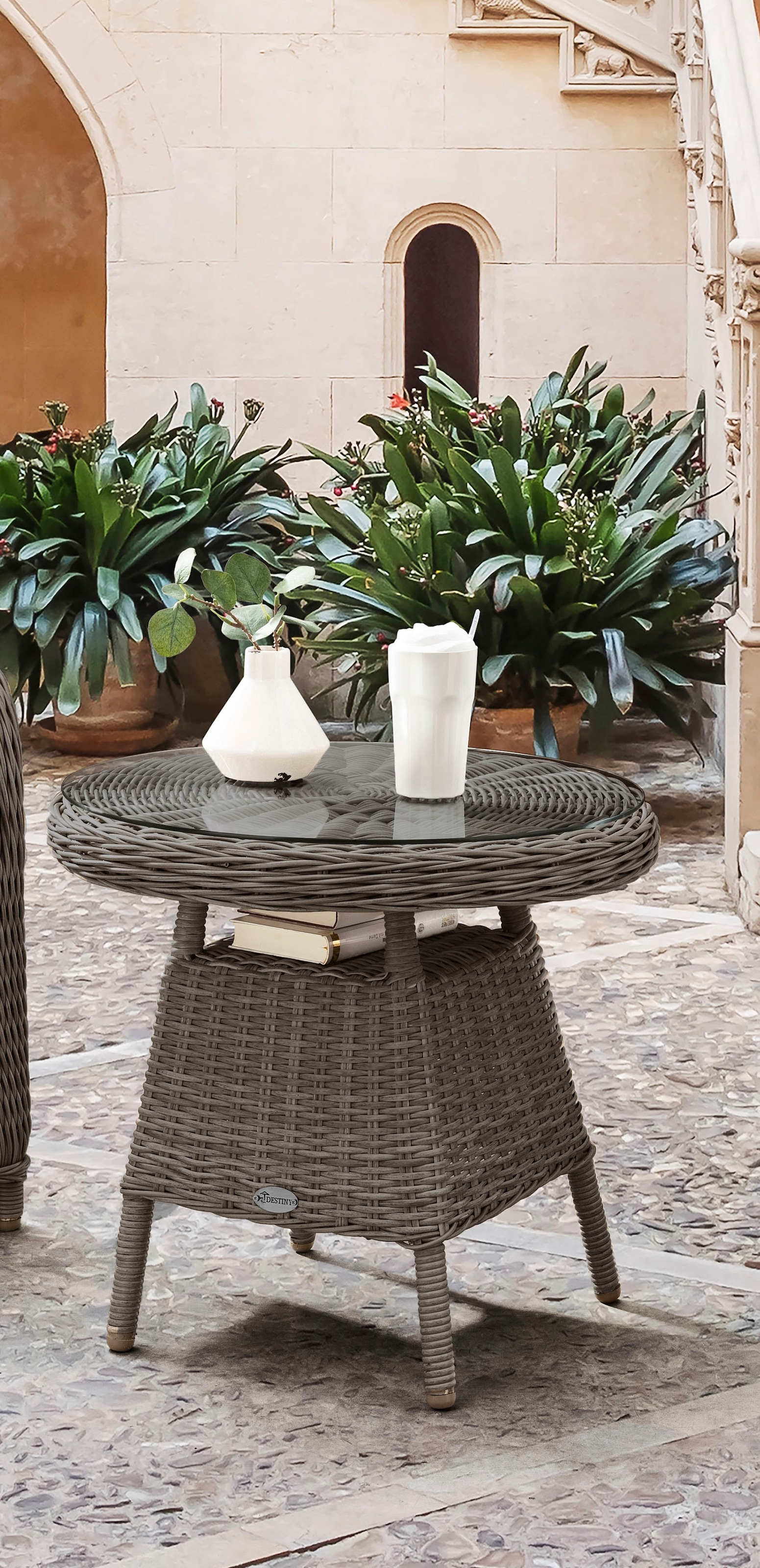 Destiny Balkonset »LUNA MALAGA«, (7 tlg., 2x Sessel, 1x Beistelltisch, inkl. Auflagen), Aluminium, Polyrattan