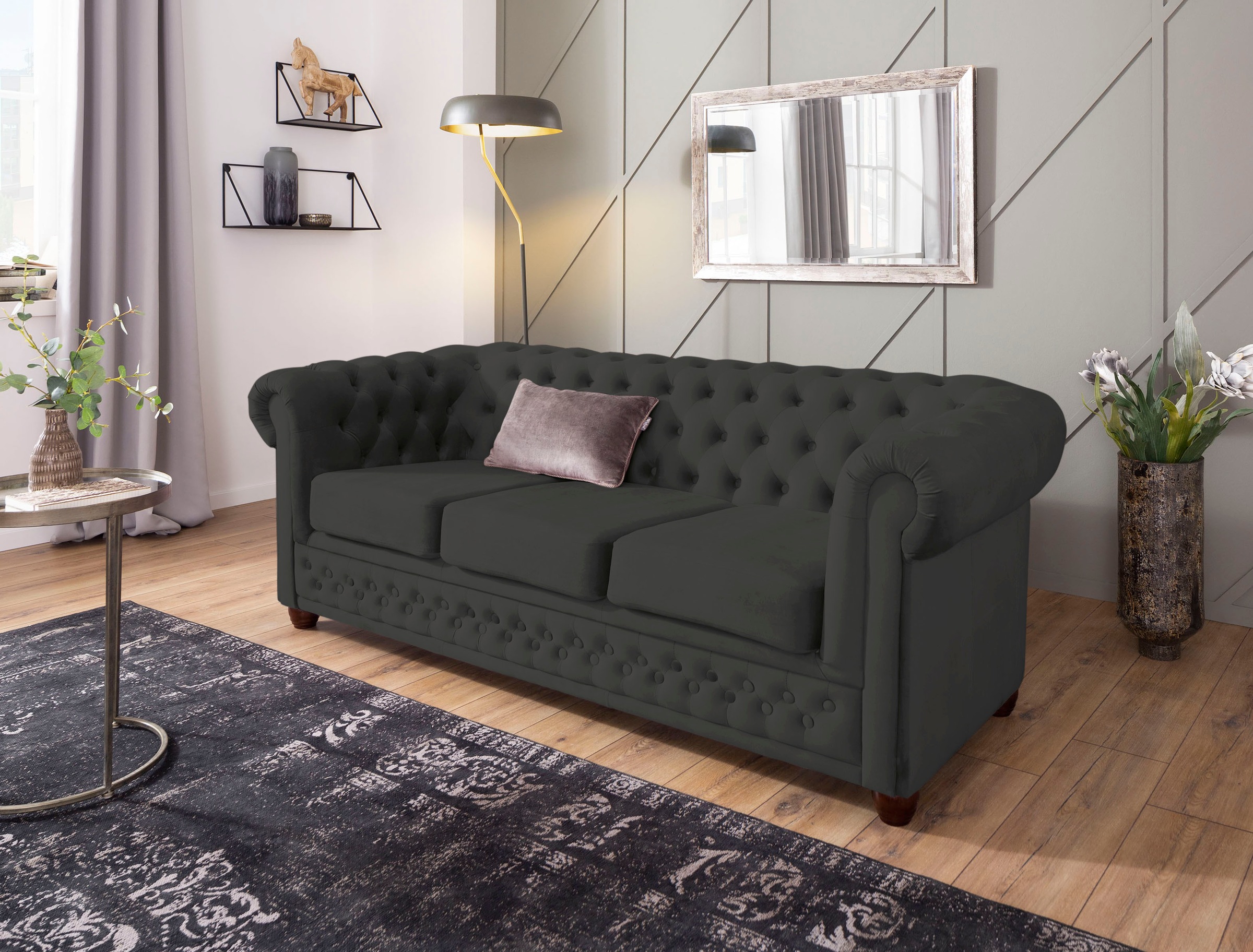 Home affaire Chesterfield-Sofa »New Castle« mit hochwertiger Knopfheftung in Chesterfield-Design, B/T/H: 203/86/72