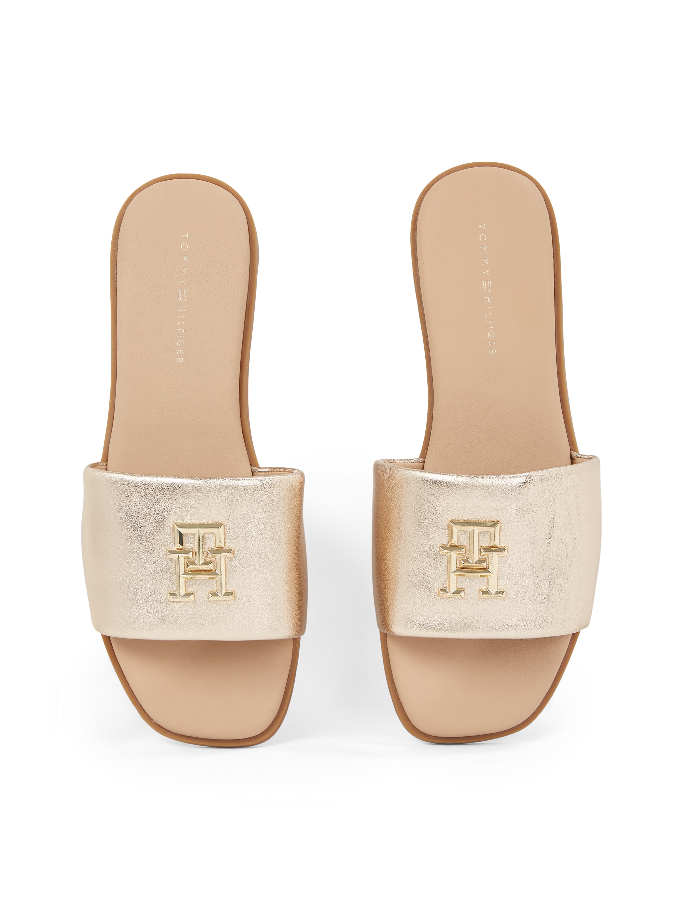 Tommy Hilfiger Pantolette »TH LOGO HW METALLIC LEATHER MULE«, Sommerschuh, Flats, Bequemschuh mit TH-Schmuckelement