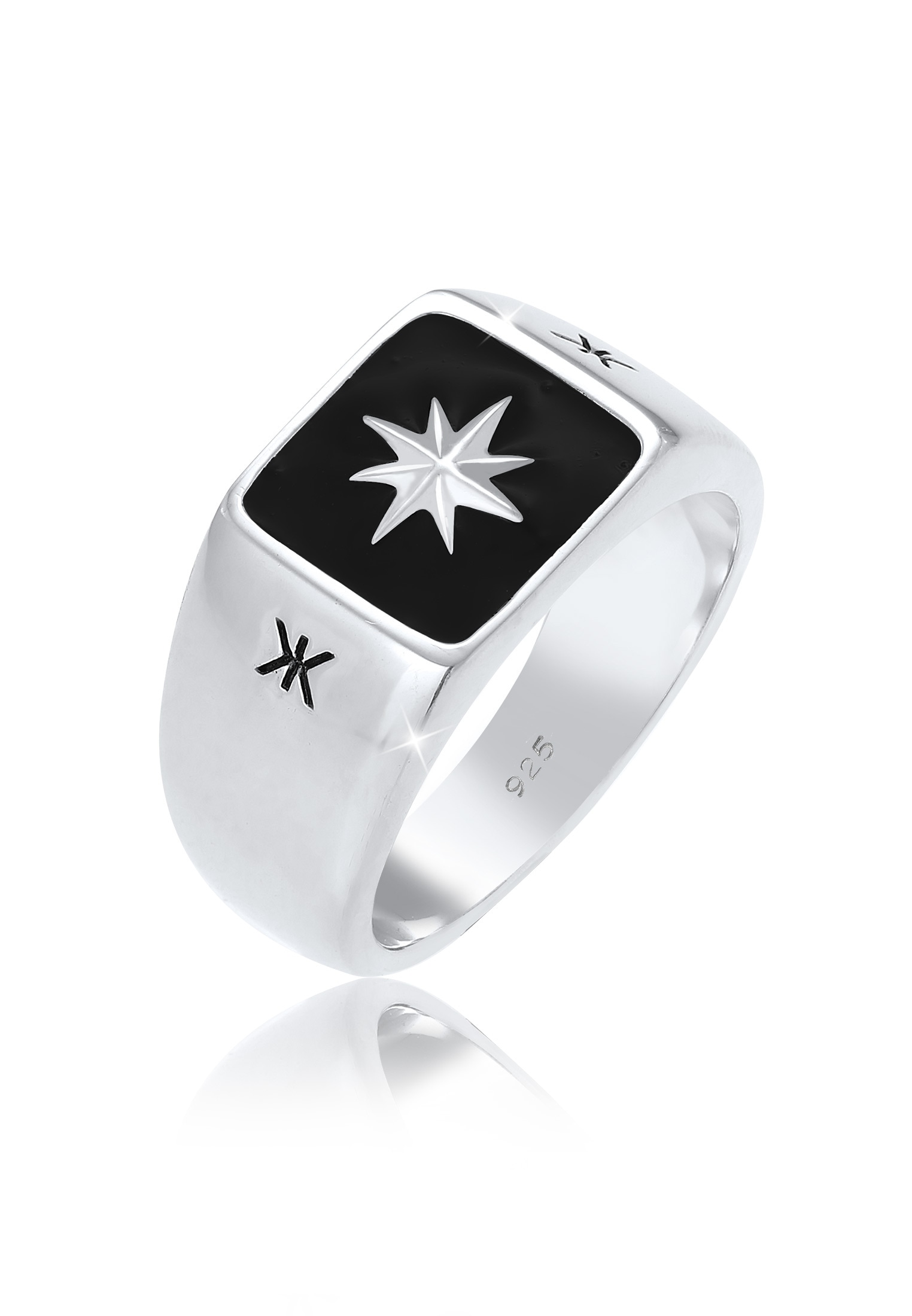 Kuzzoi Siegelring »Ring Herren Siegelring Emaille Stern Basic 925er Silber«