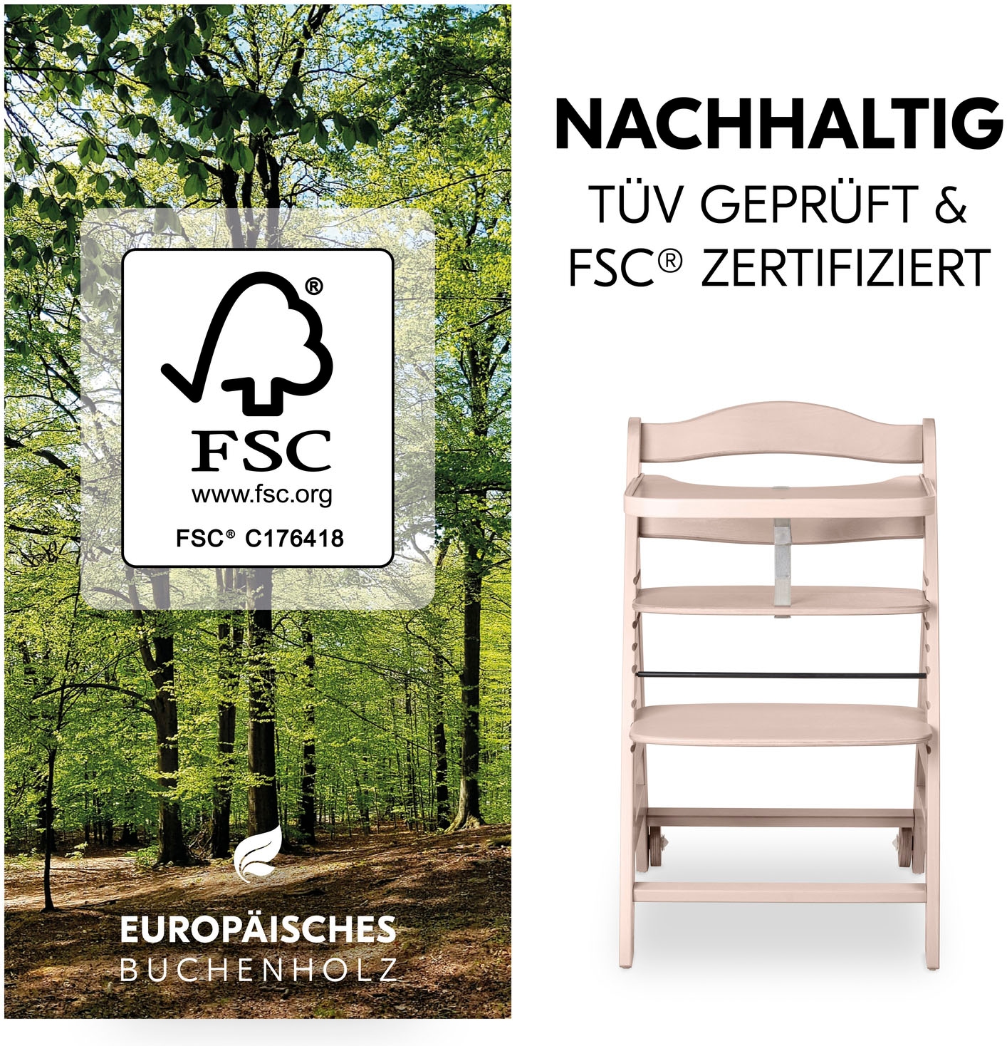 Hauck Hochstuhl »Beta+, Whitewashed«, FSC® - schützt Wald - weltweit