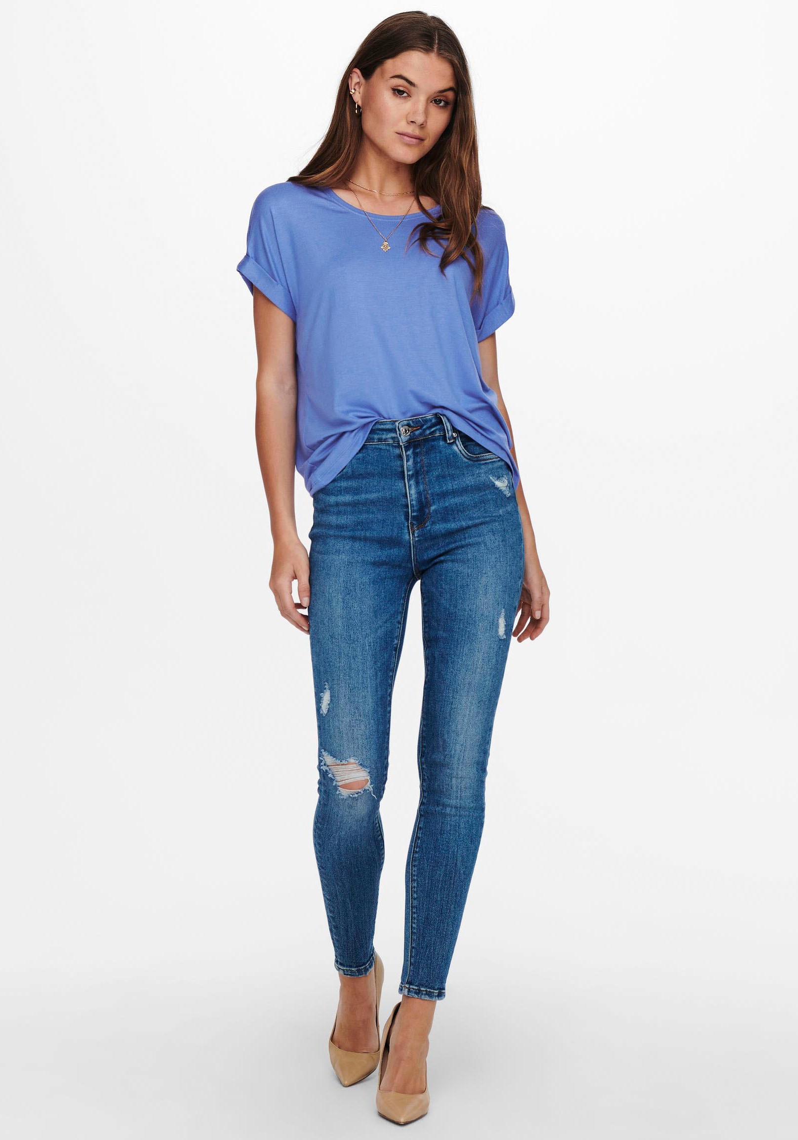 ONLY T-Shirt »ONLMOSTER – Kurzarmshirt mit Aufschlag und klassischem Look«, unifarben, casual, regular fit, Viskosemischung, Rundhals