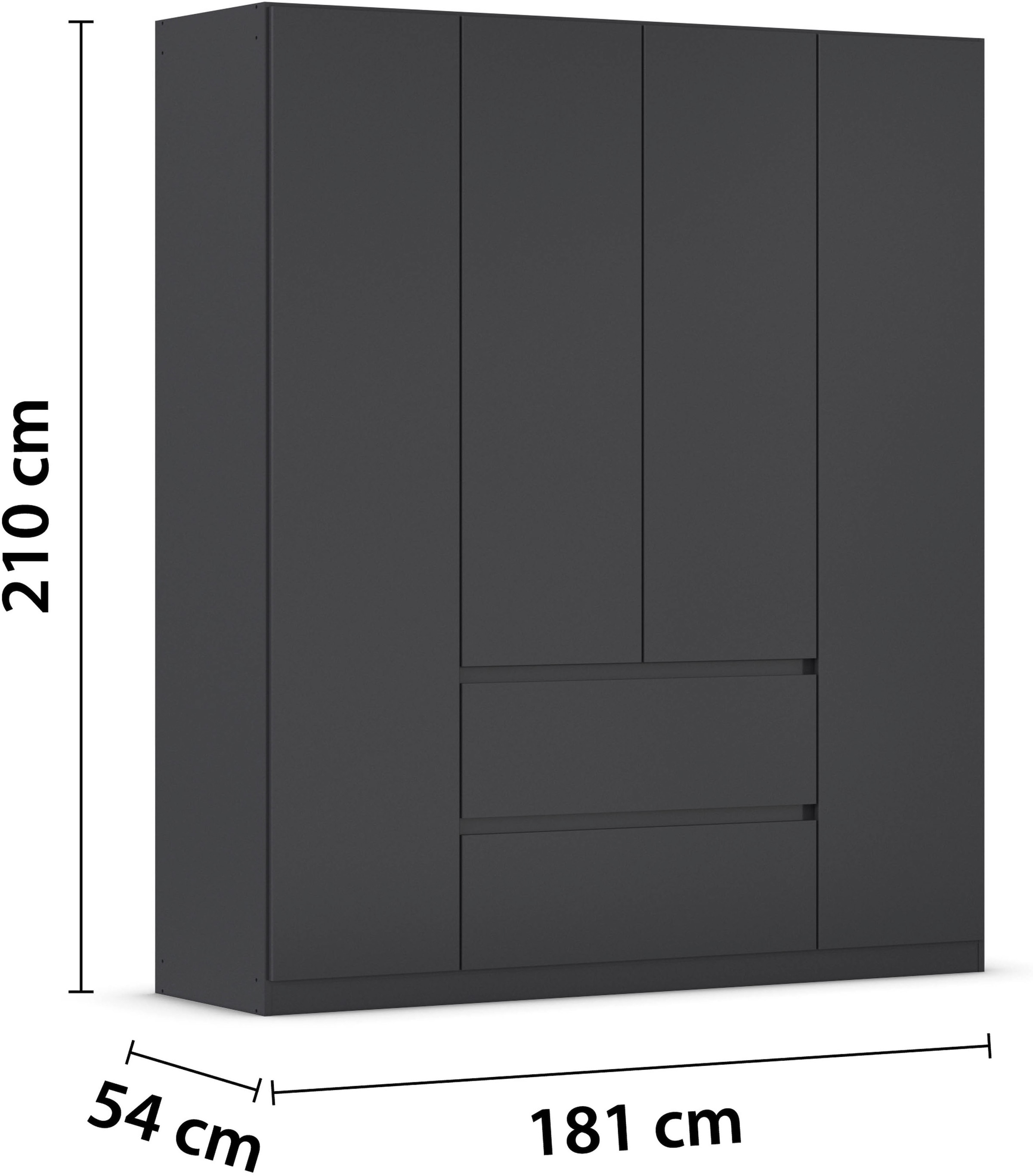 rauch Drehtürenschrank »Schrank Garderobe MAINZ Breiten 91/136/181/226/271/315/360, Höhe 210cm« 3 verschiedene Ausstattungen BASIC/CLASSIC/PREMIUM (inkl. SOFT-CLOSE),  grifflose Front, Außentüren mit Push-to-Open Funktion MADE IN GERMANY