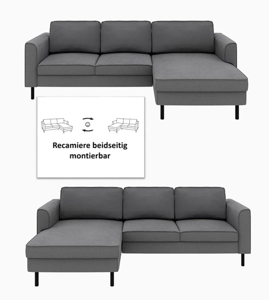 Home affaire Ecksofa »Booster Couch wahlweise mit Schlaffunktion und Bettkasten-auch in Cord«, Recamiere beidseitig montierbar, Sofa in L-Form, 232 cm