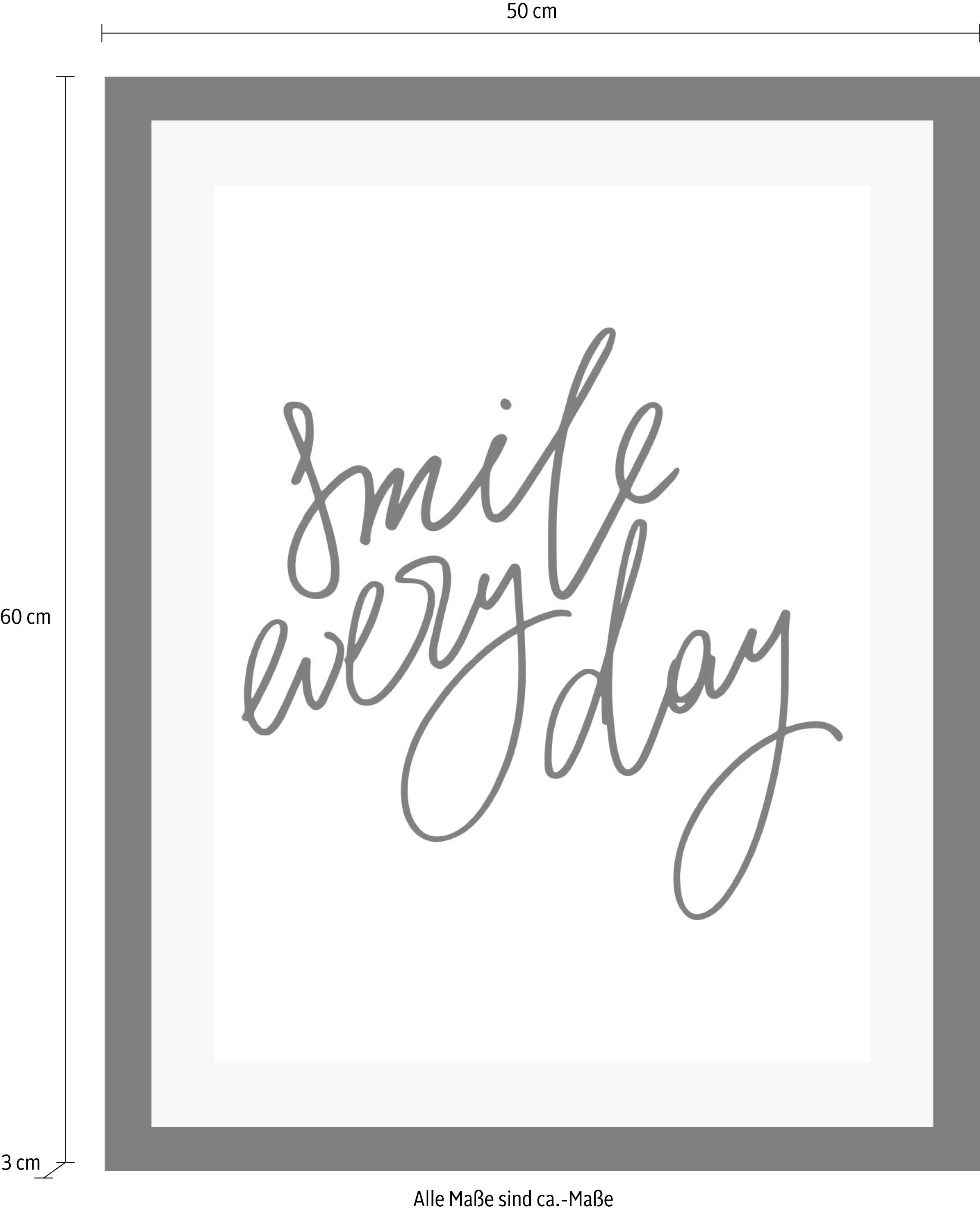 queence Bild »Smile«, Sprüche & Texte-Schriftzug-Schwarz-Weiß-Motivationsbilder, HD Premium Poster-Druck inkl. Holzrahmen