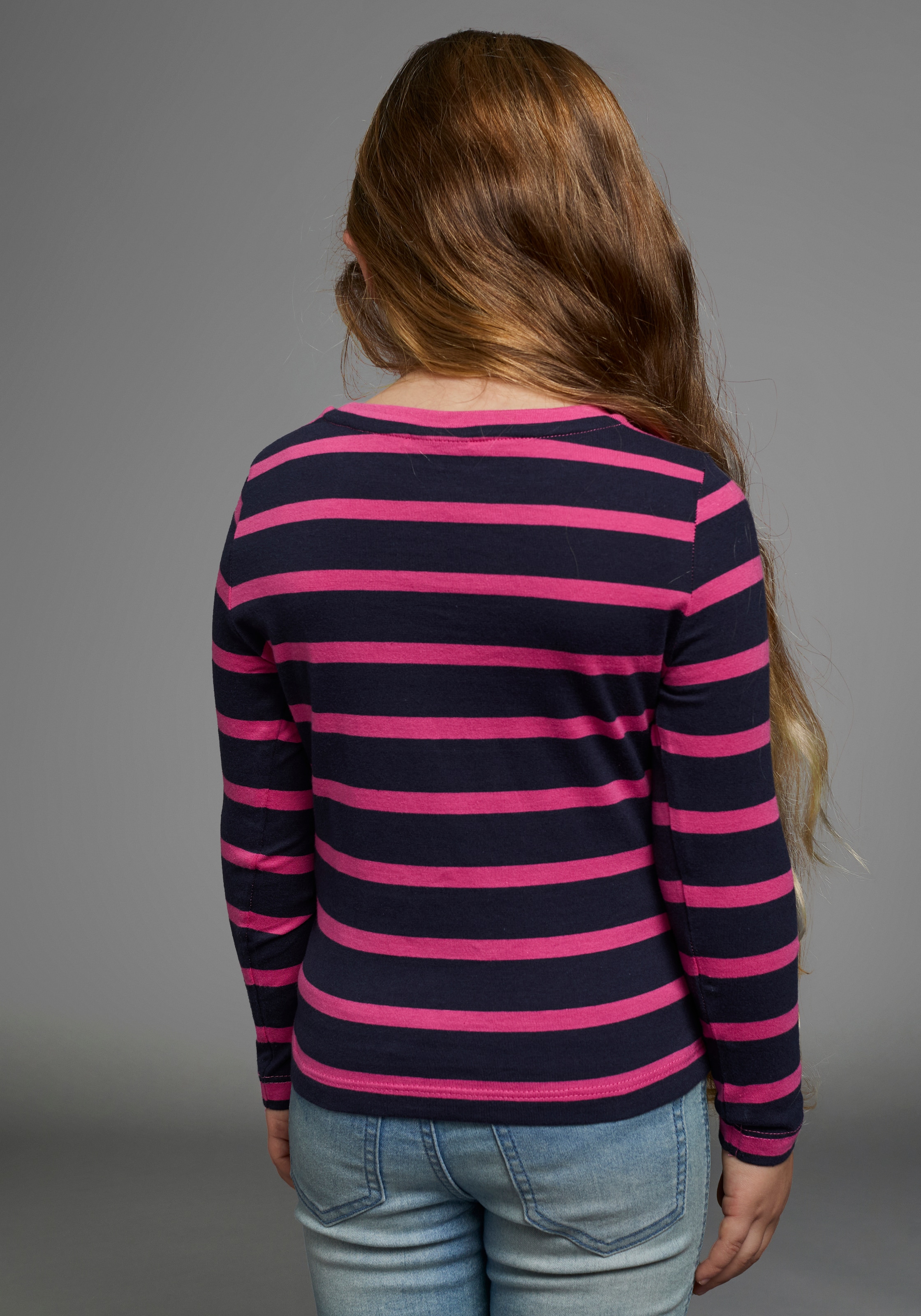 KIDSWORLD Langarmshirt »für kleine Mädchen«, langärmlig, Basic-Passform, mit mehrfarbigen Streifen