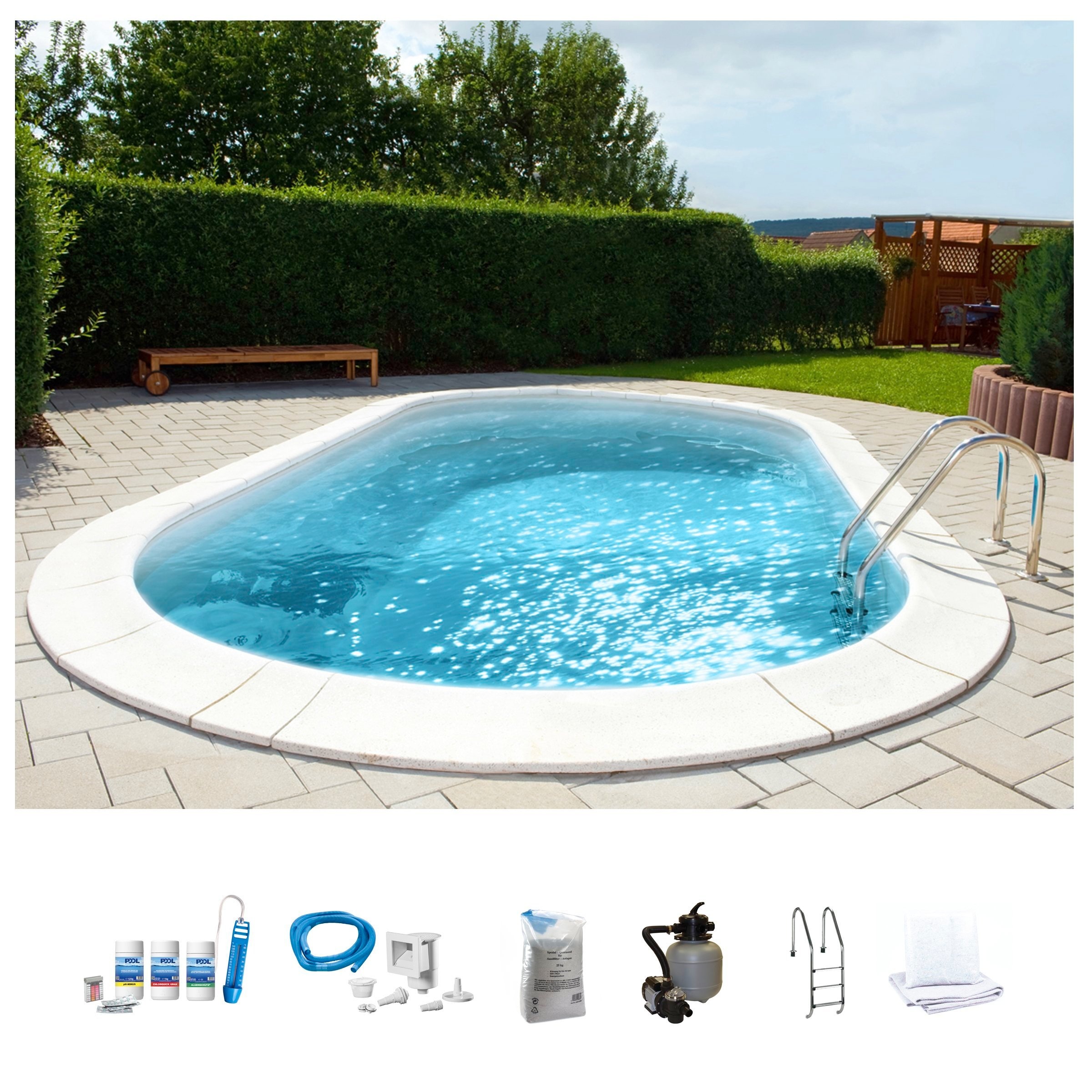 my POOL BWT Ovalpool »PREMIUM mit sandfarbener Innenfolie«, (Komplett-Set, 7 tlg.), Höhe 120 cm, in verschiedenen Größen