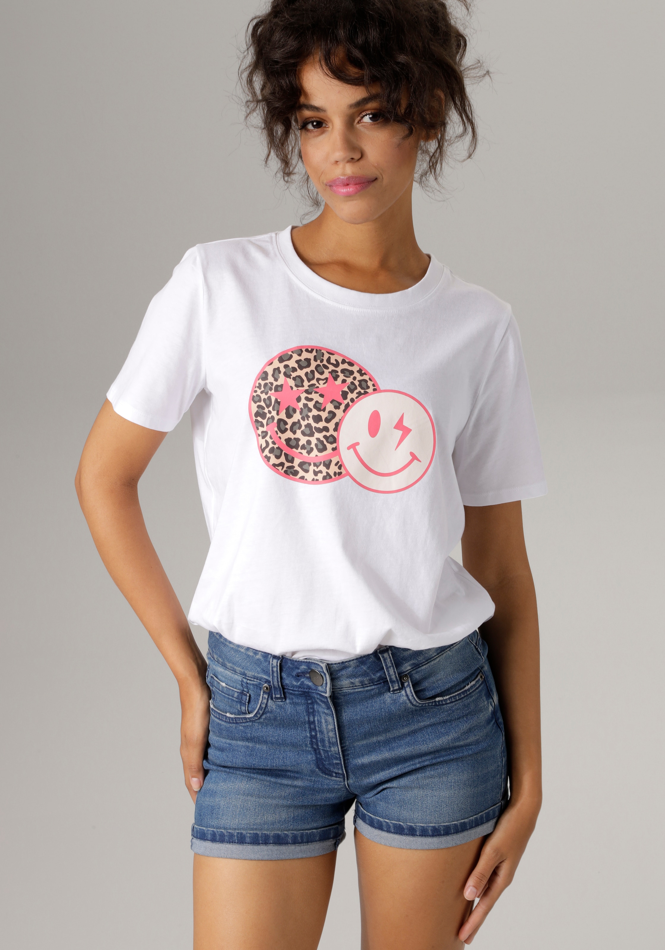 Aniston CASUAL T-Shirt, mit coolen Smileys bedruckt
