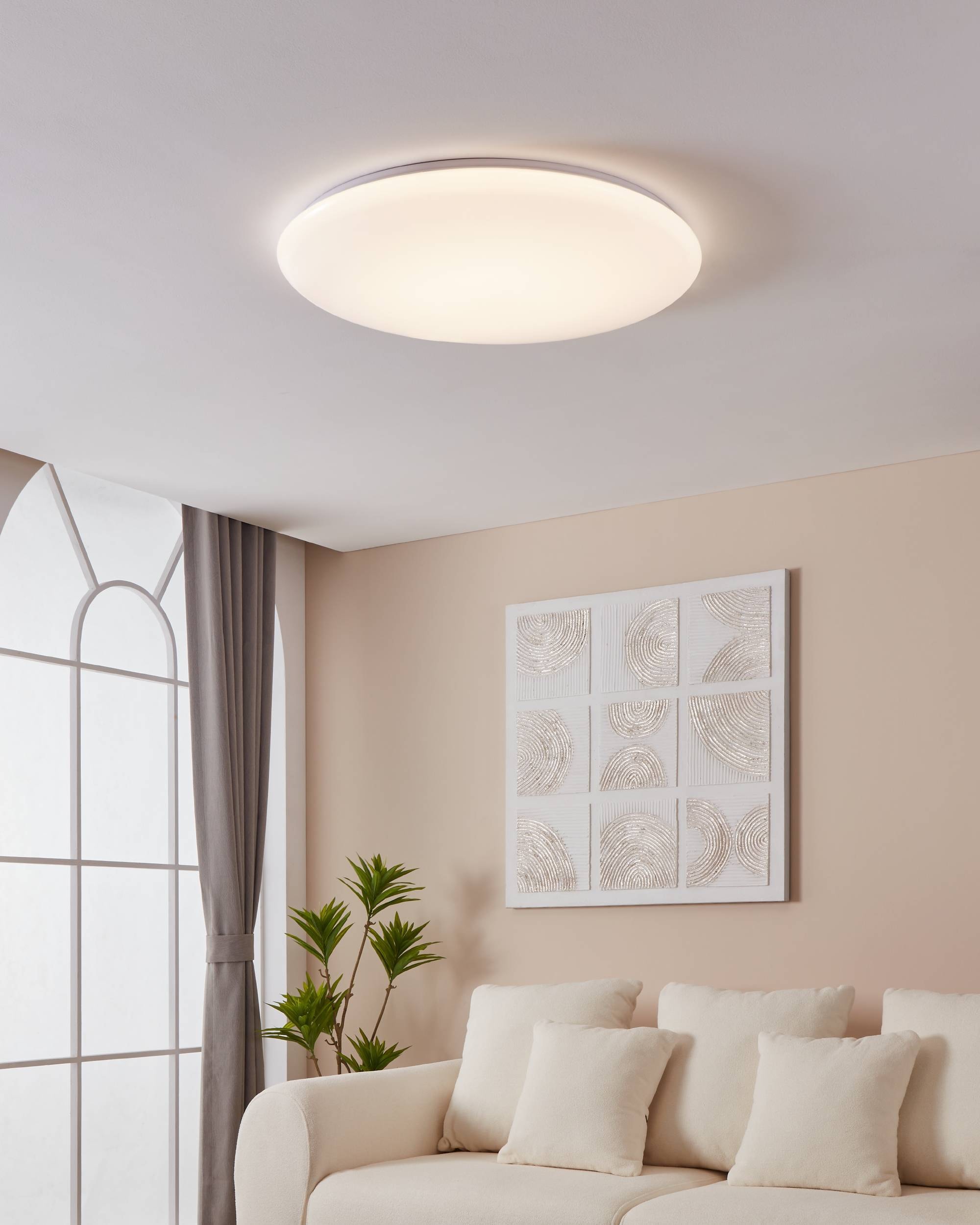 EGLO Deckenleuchte »Giron Deckenlampe, Stahl und Kunststoff, Wohnzimmerlampe, Flurlampe« LED-Modul 1 Stk. Kaltweiß | Neutralweiß | Warmweiß Wand-/Deckenleuchte - H8,5 x Ø76 cm - weiß - 54,5W inkl.
