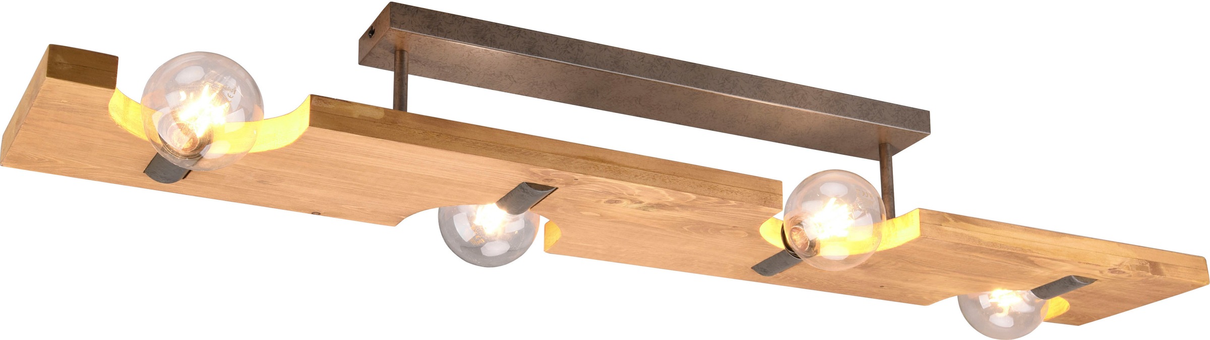TRIO Leuchten Deckenleuchte »Tailor«, 4 flammig, Leuchtmittel E27 | ohne Leuchtmittel, Deckenlampe Naturholz, 115 x 20 cm, exkl 4xE27 max 10W, Nickel-Optik