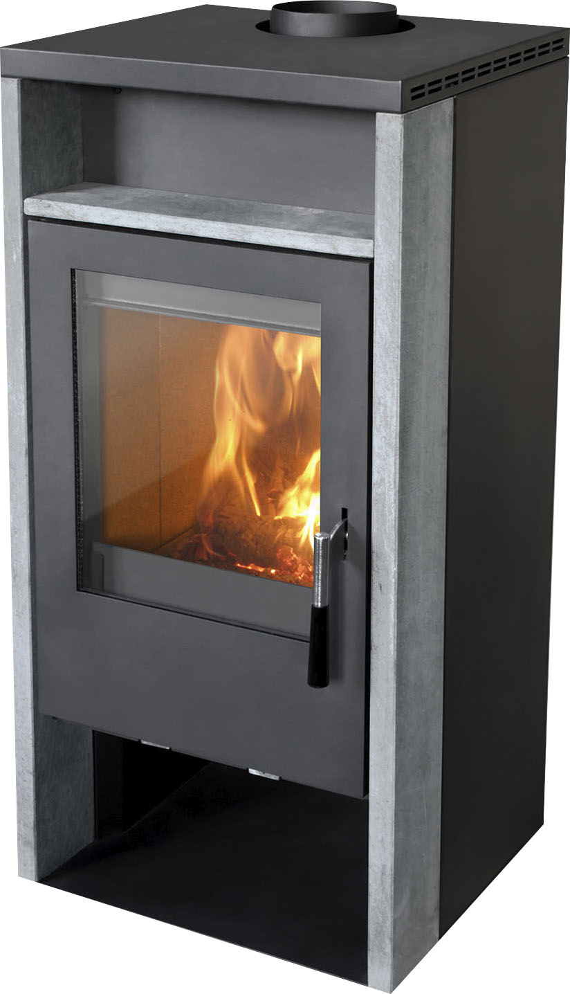 Firefix Kaminofen » »Kronos«« Natursteinverkleidung, formschöner und kalter Griff, Tee- & Holzfach in grau