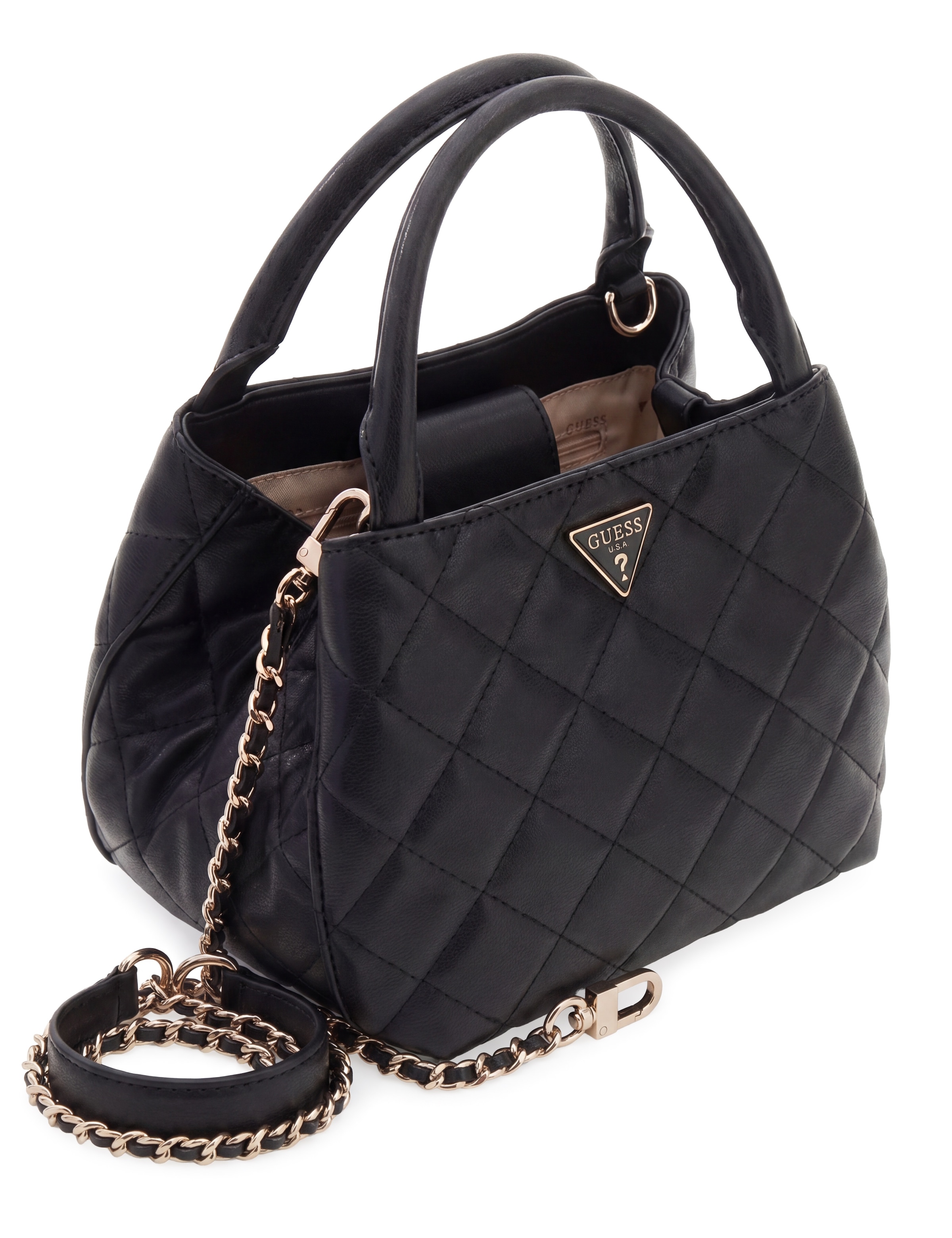 Guess Schultertasche »JULIET MINI SATCHEL« Damen Henkeltasche, Umhängetasche mit edlem Dreieckslogo