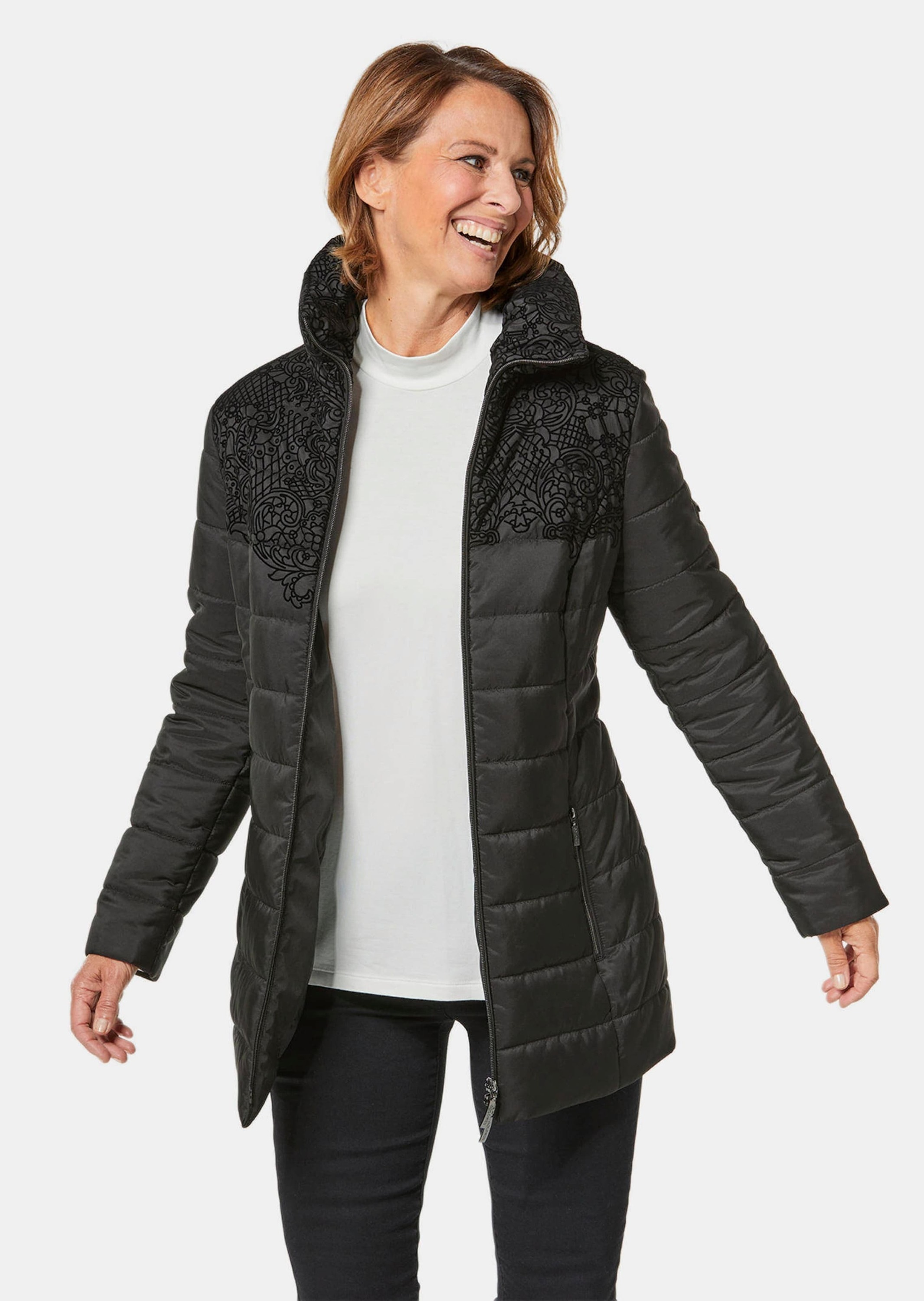 GOLDNER Steppjacke »Steppjacke mit hübschem Flock-Druck«
