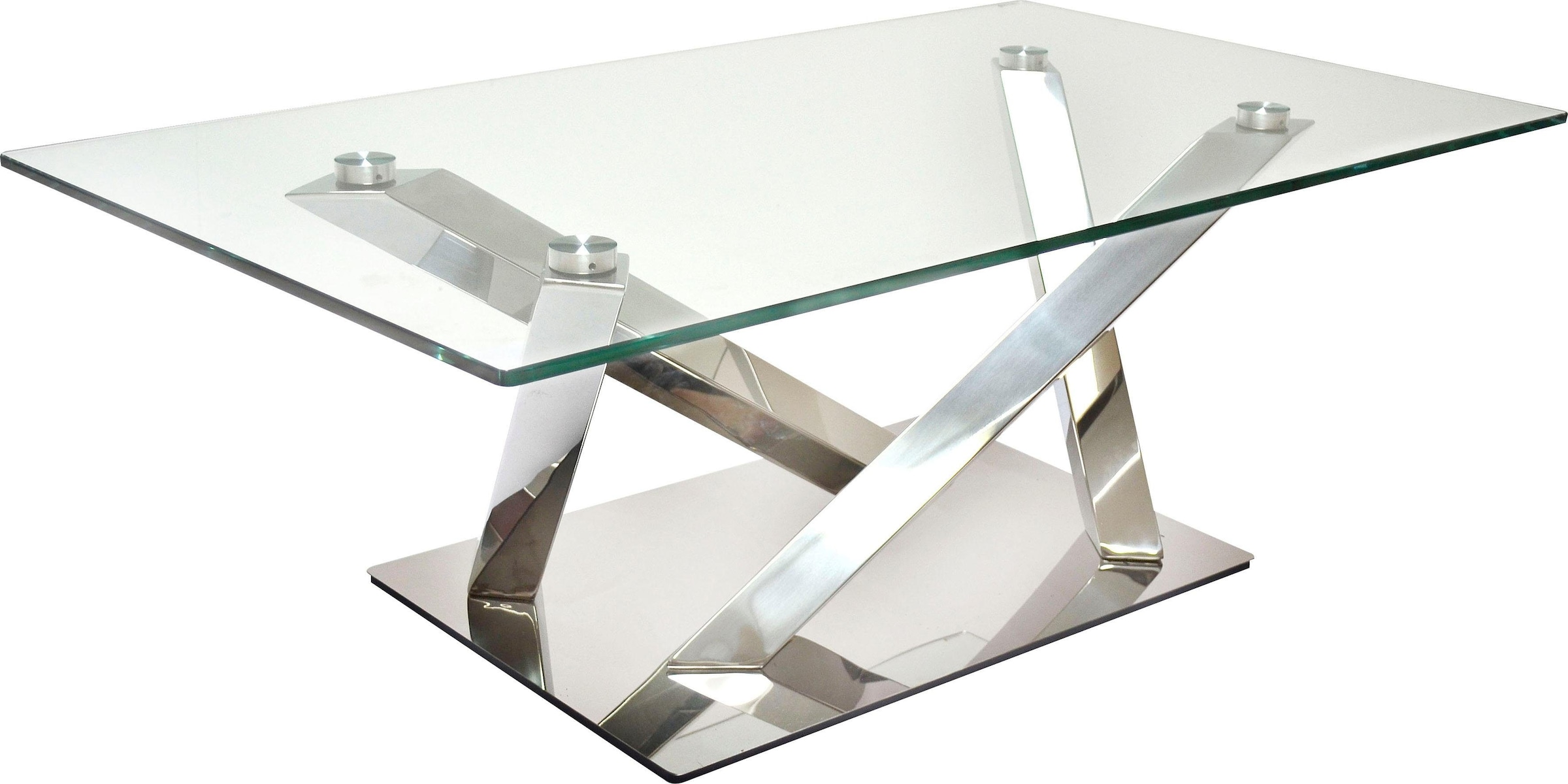 Leonique Couchtisch »Micado«, mit modernem Untergestell aus Chrom und rechteckiger Glasplatte