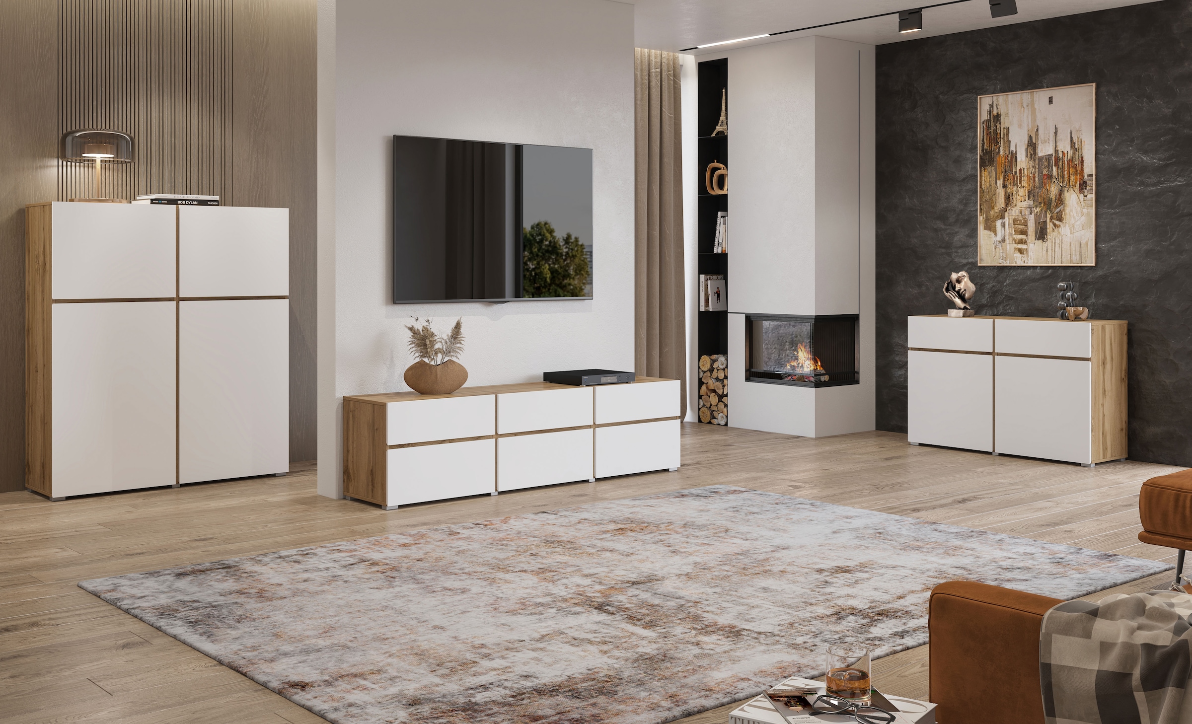 INOSIGN Highboard »Cross, moderne grifflose Hochkommode mit 4 Türen,Türkommode«, Hochschrank, Höhe 139 cm mit viel Stauraum, Einlegeböden verstellbar