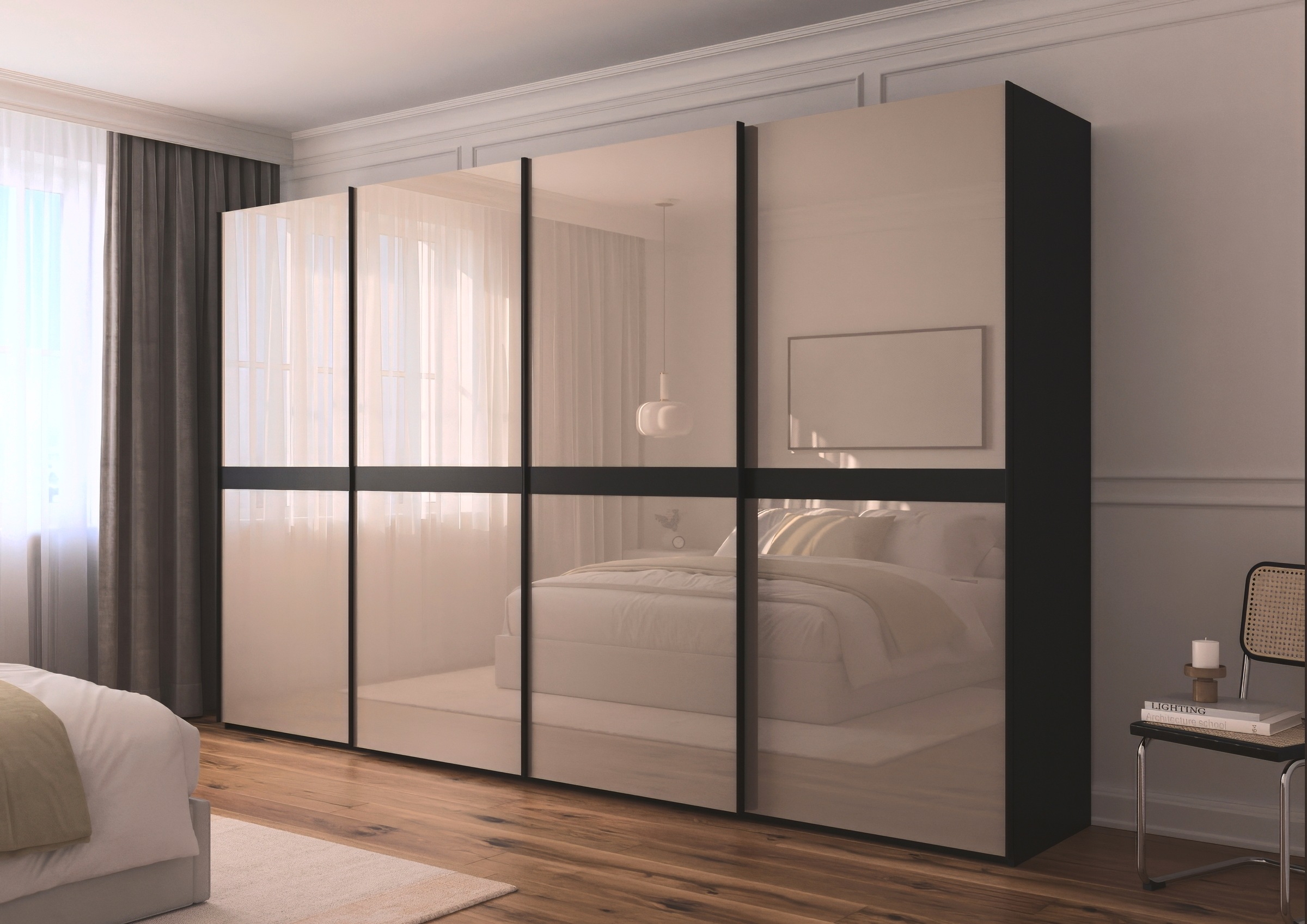 rauch Schwebetürenschrank »Kleiderschrank Schrank Garderobe Schlafzimmerschrank SCALE-LINE«, edle Optik mit Bauchbinde in Korpusfarbe mit Glasfront MADE IN GERMANY