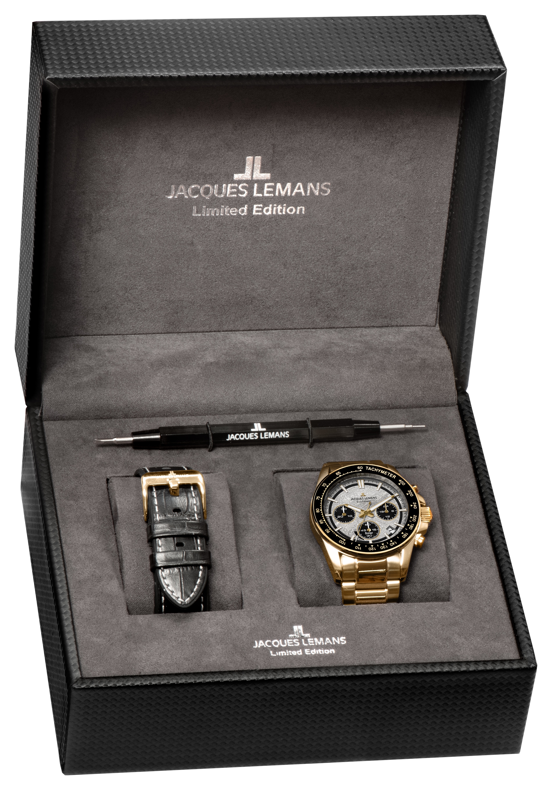 Jacques Lemans Chronograph »Eco Power Limited Edition« Armbanduhr, Solar, Herrenuhr, Edelstahlarmband