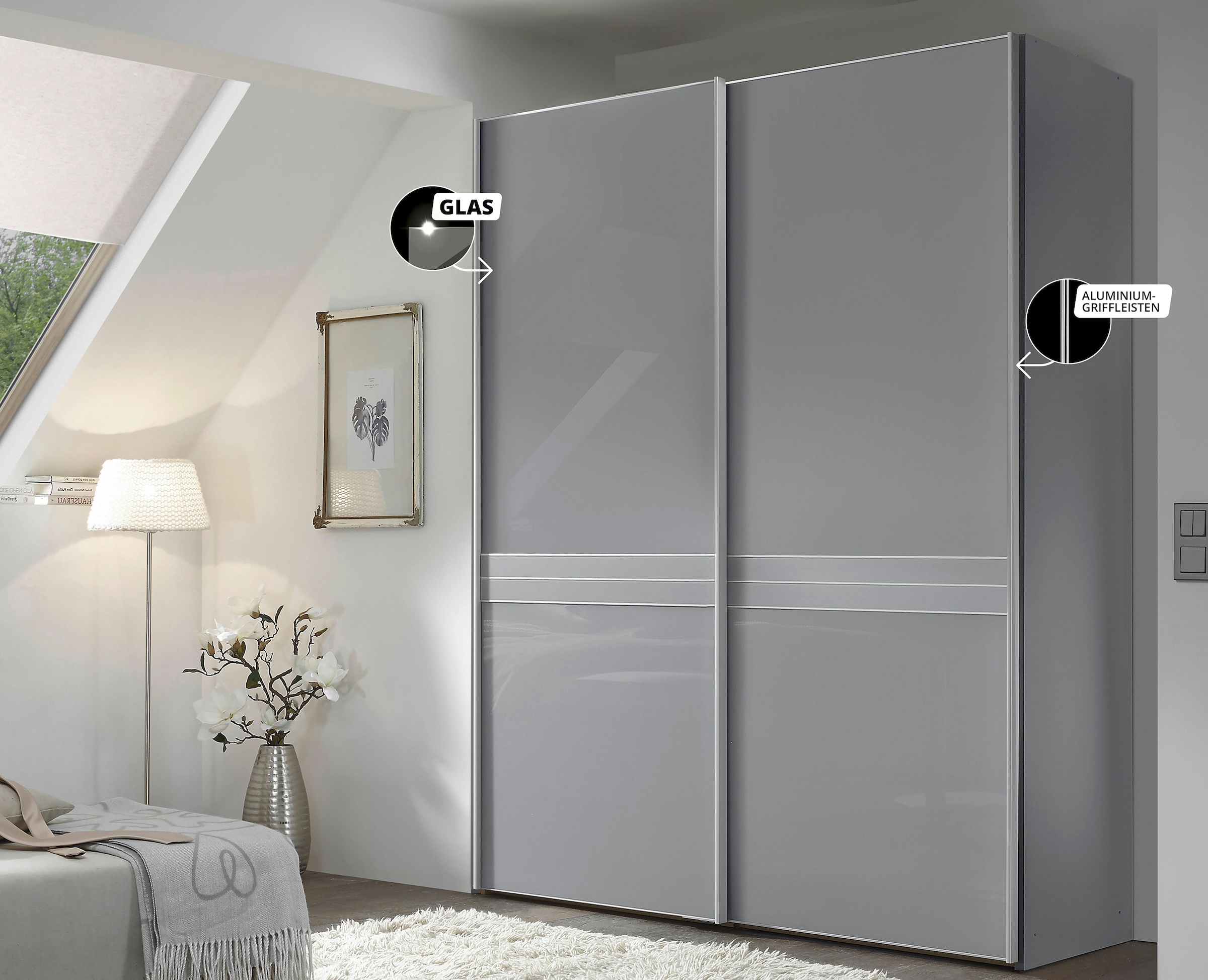 STAUD Schwebetürenschrank »Sinfonie Plus, edles Design in hochwertiger Qualität, Made in Germany« Mittelband in Mattglas und vier verschiedenen Ausstattungsvarianten