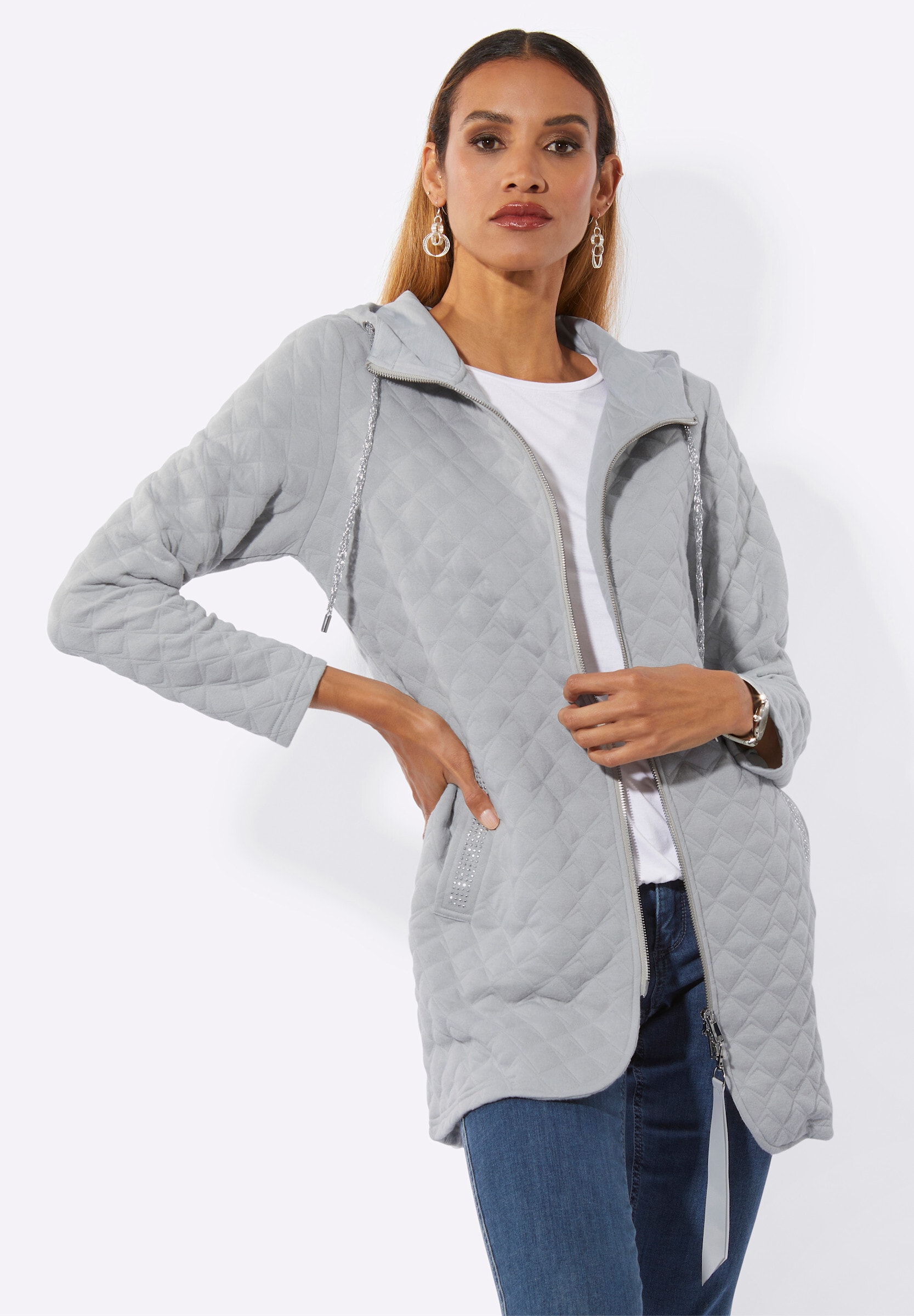 creation L Shirtjacke »Sweatjacke Shirtjacke in Rautenstruktur«