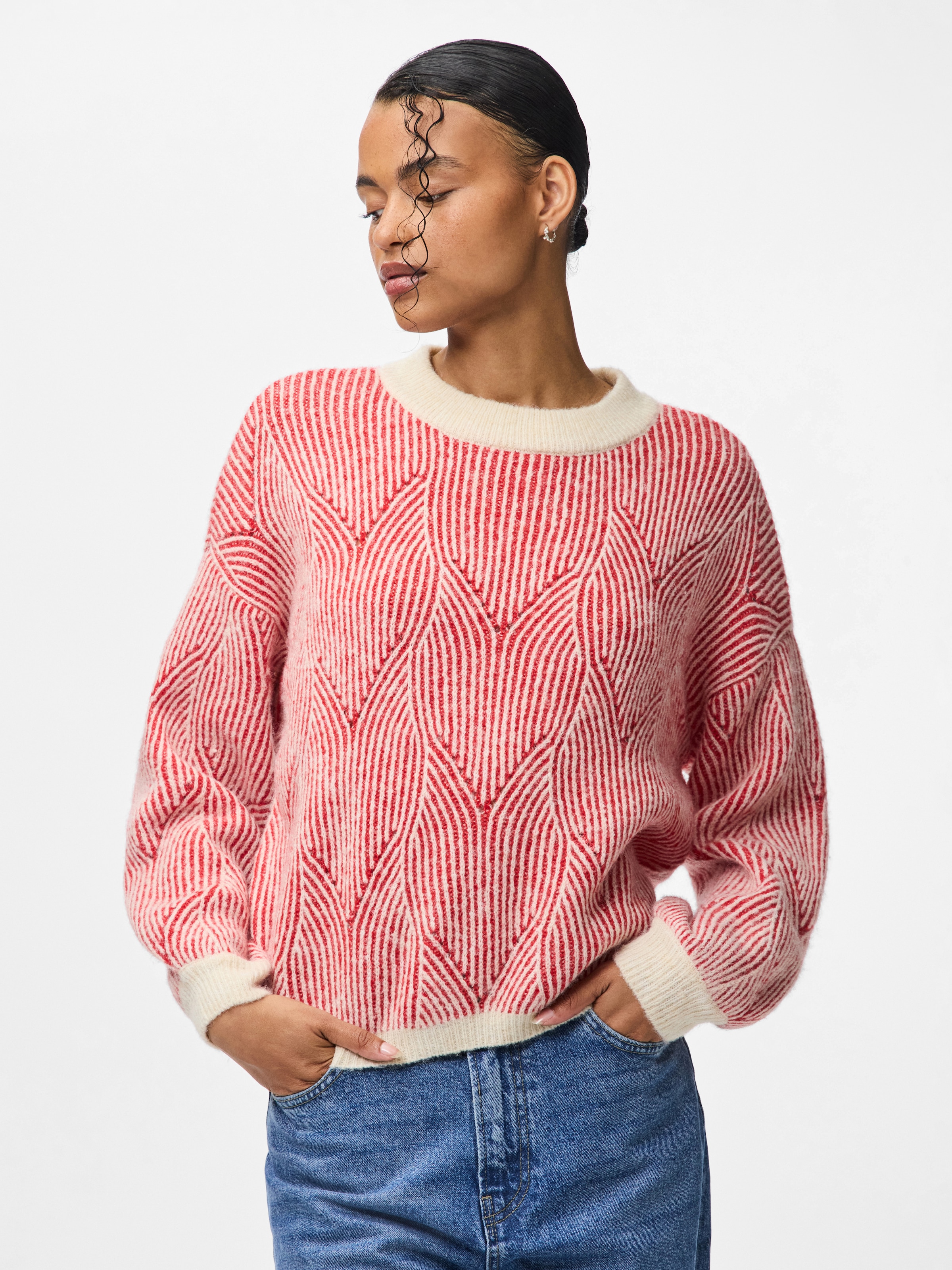 pieces Rundhalspullover »PCJENNA LS O-NECK KNIT NOOS BC«