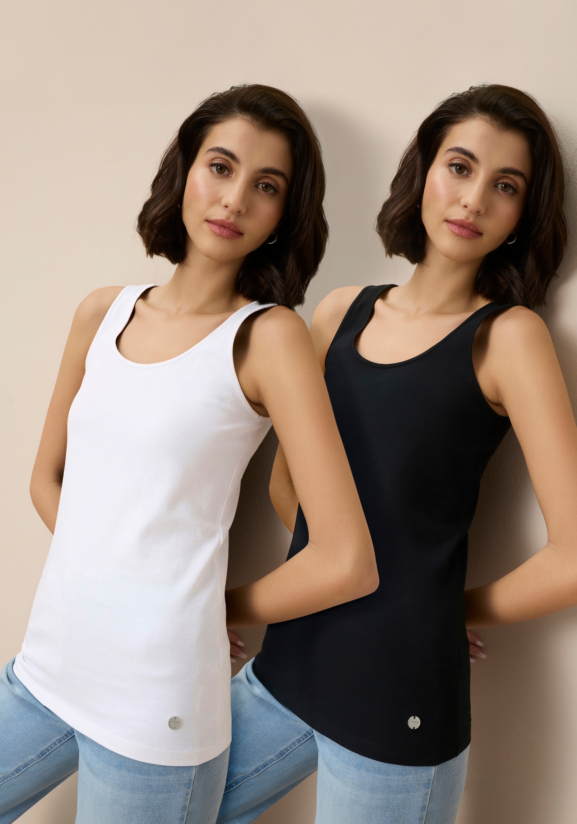 Tamaris Tanktop »im Set, aus elastischer Baumwollmischung« 2er-Pack,  figurbetonte Passform, unifarben, hüftbedeckende Länge