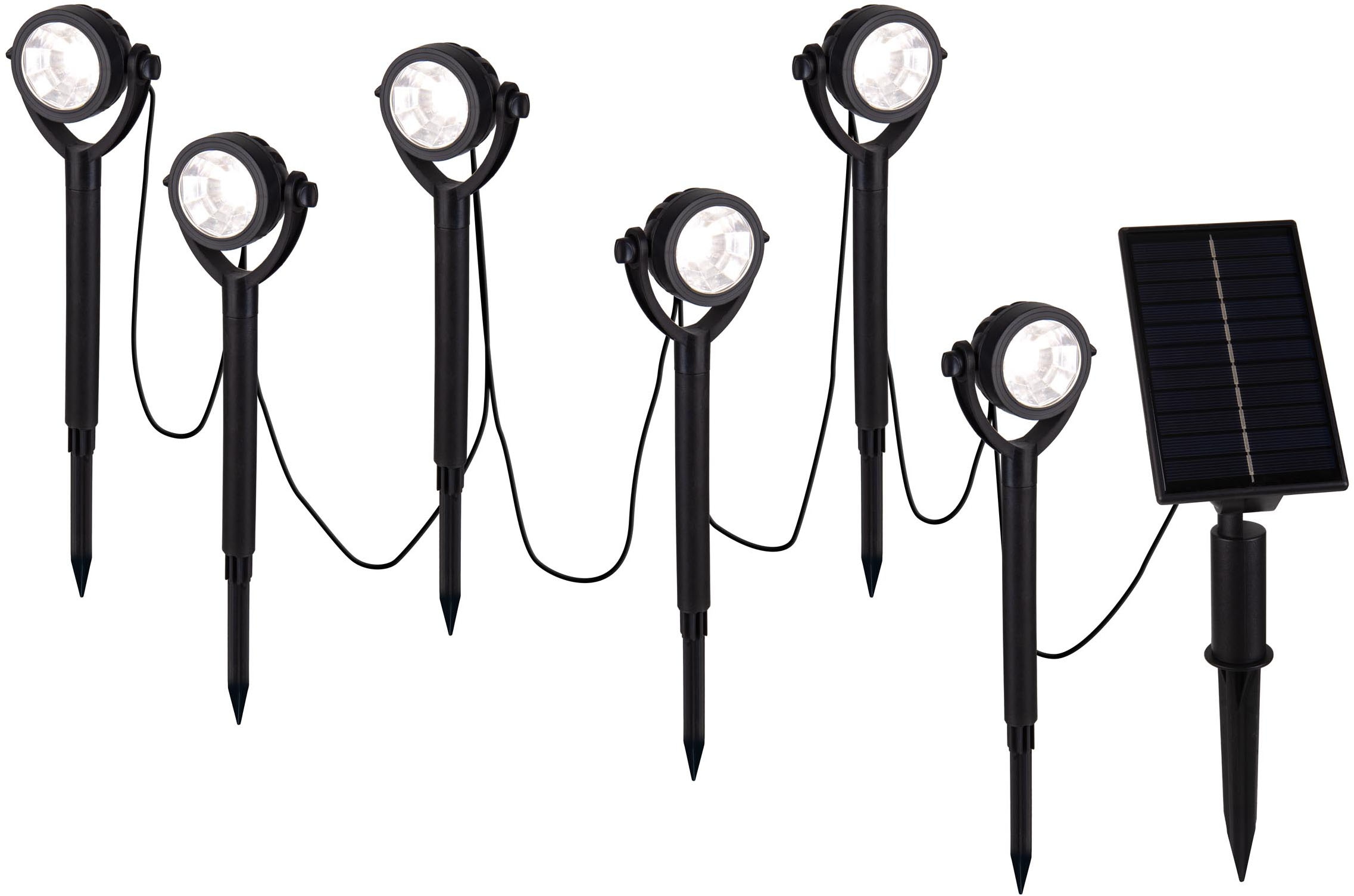 näve LED Solarleuchte »Nomi« LED-Modul 1 Stk. Warmweiß Erdspieß 6er Set, inkl. Dämmerungssensor, Abstrahlwinkel: 90°, schwarz