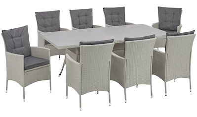 Garten-Essgruppe »Mailand«, (25 tlg.), 8 Sessel, Tisch 200x100 cm, Polyrattan, mit...