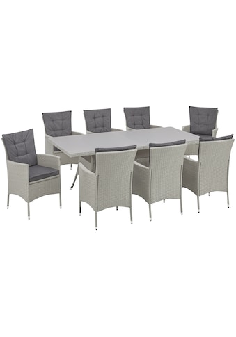 Garten-Essgruppe »Mailand«, (25 tlg.), 8 Sessel, Tisch 200x100 cm, Polyrattan, mit...