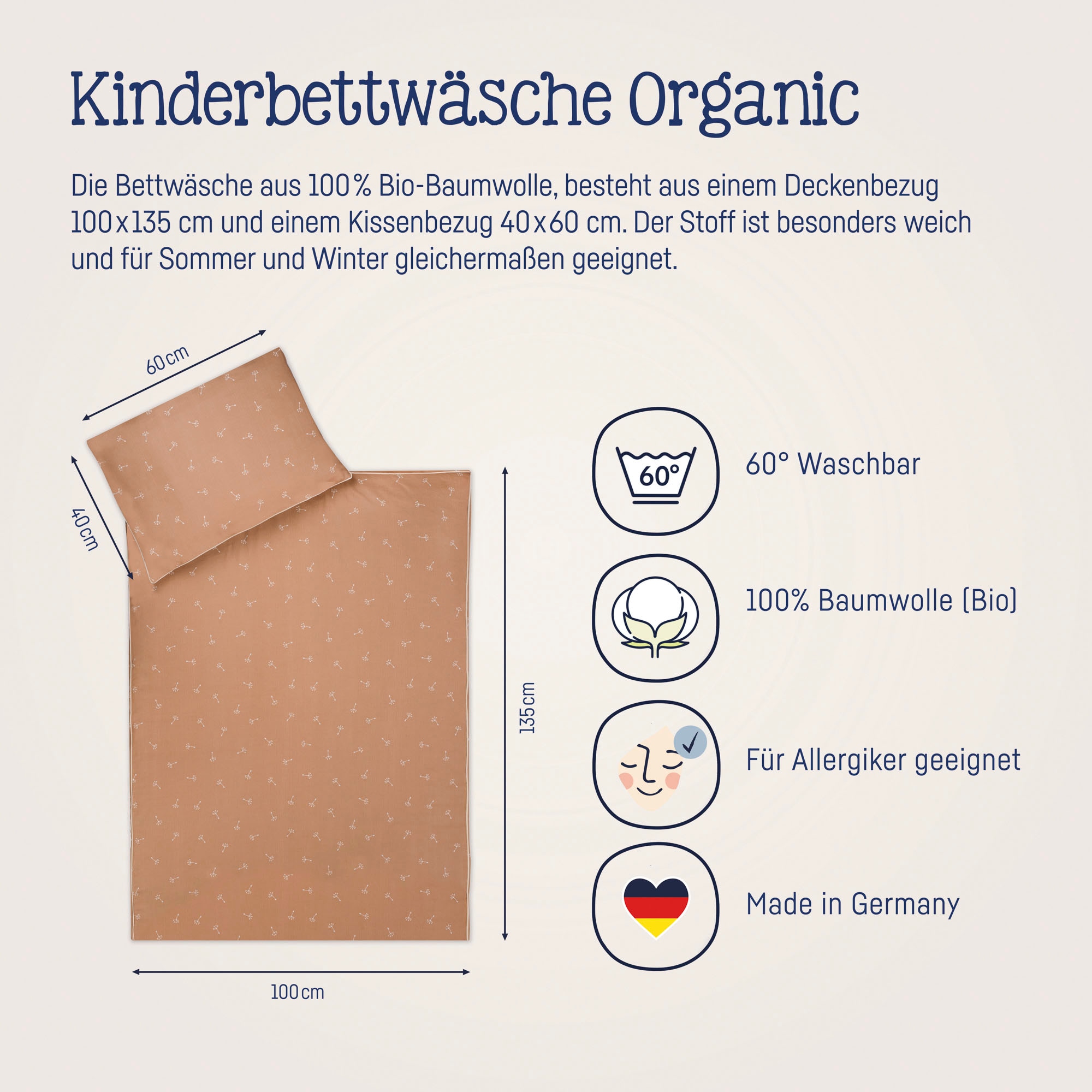 Julius Zöllner Kinderbettwäsche »Baby- und Kinderbettwäsche aus 100% Bio-Baumwolle«, erhältlich in den Größen 80x80+35x40cm und 100x135+40x60cm