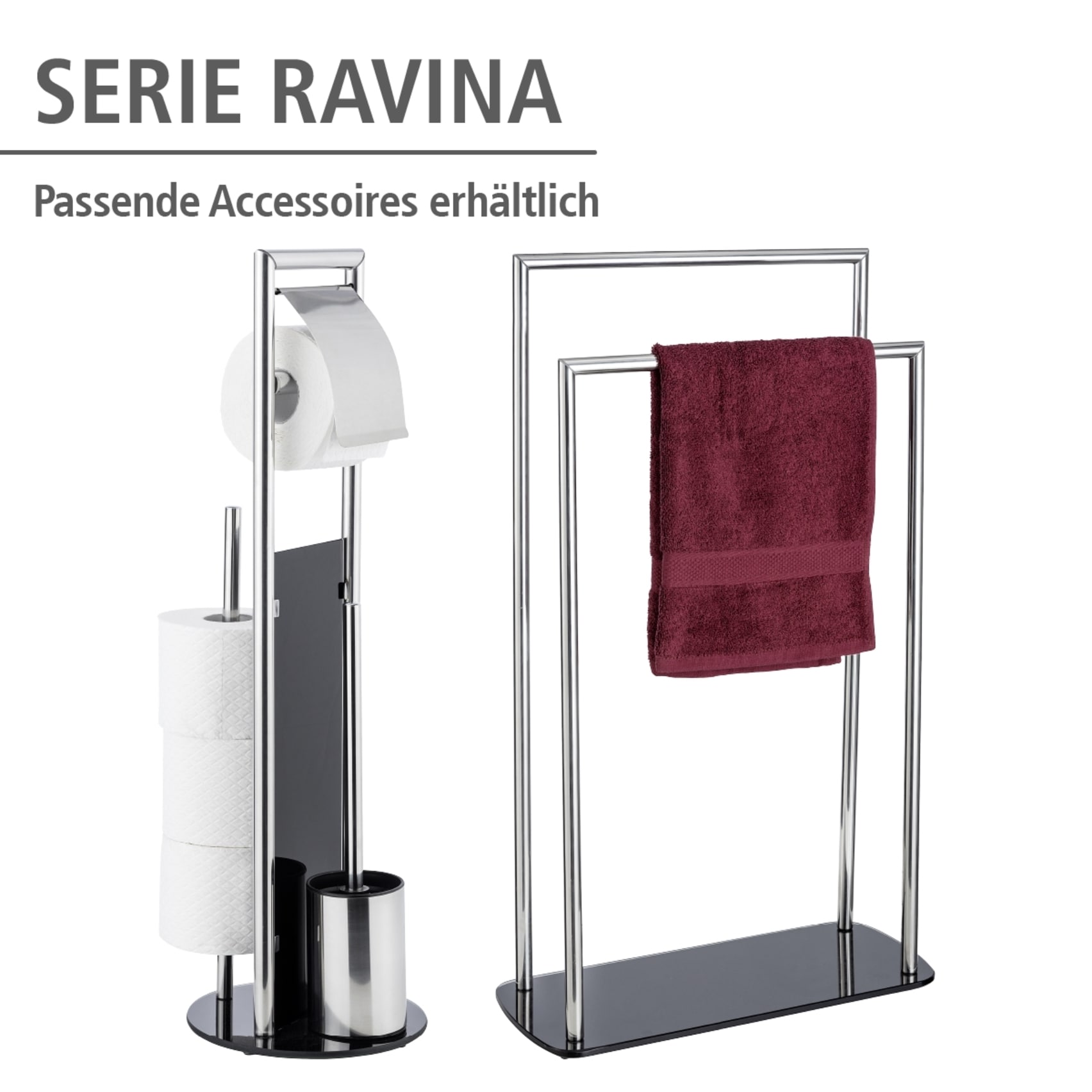 WENKO WC-Garnitur »Ravina« aus Edelstahl | Kunststoff | Sicherheitsglas Stand WC Garnitur und Handtuchhalter