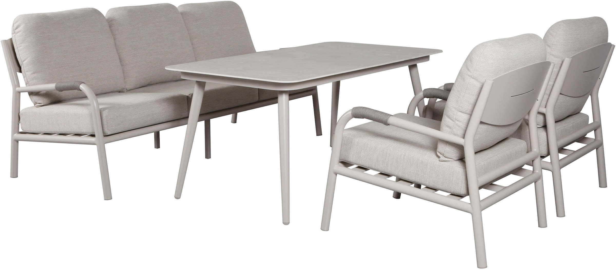 KONIFERA Gartenlounge-Set »Fernando« Set, 1x 3er Bank, 2x Sessel, 4x Sitzauflagen, 5x Rückenauflagen, 1x Tisch, 14 tlg. tlg. bestehend aus 2 Sesseln, 1 Sofa, 1 Tisch und Sitzauflagen