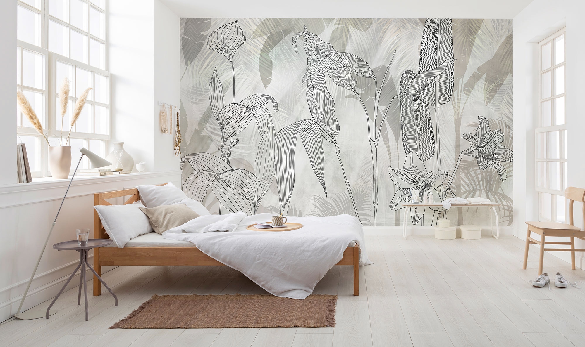 Komar Fototapete »Digitaldruck Vlies -  Linierte Lilien - Größe 400 x 250 cm« bedruckt | floral | geblümt | gemustert | tropisch glatt Wohnzimmer, Schlafzimmer