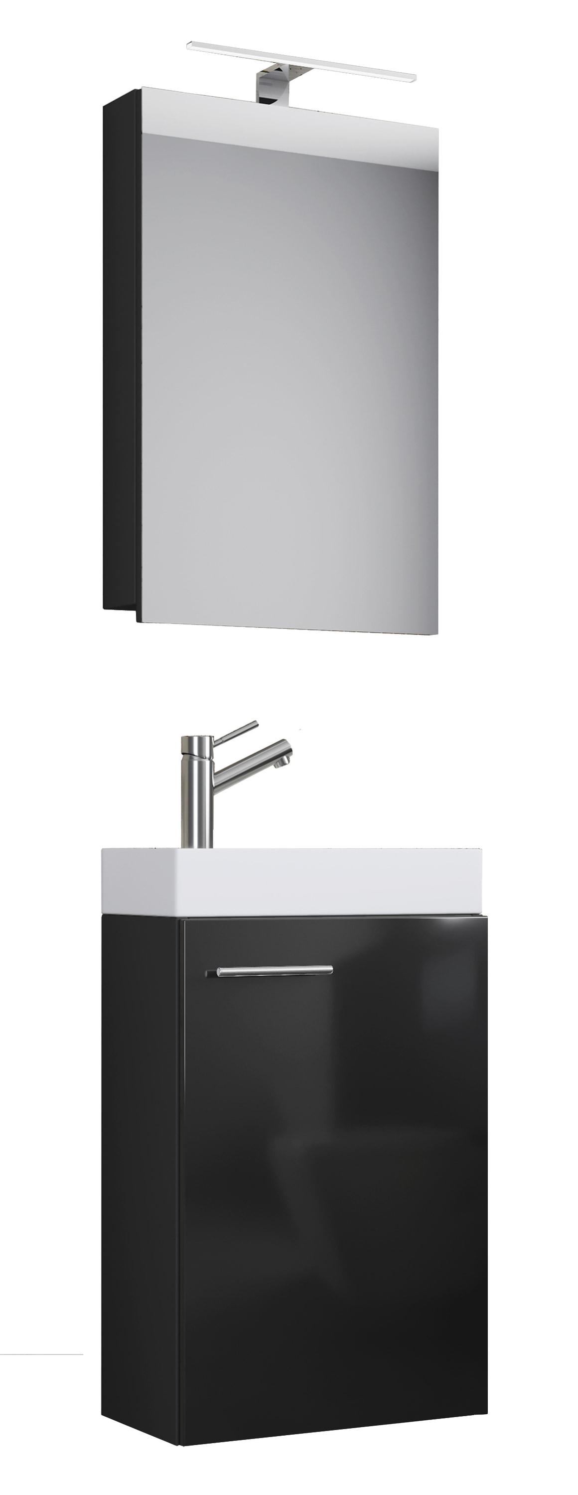 VCM Set d'armoire à glace ou miroir et meuble sous vasque avec lavabo Slito, pour salle de bain (avec armoire à glace, noir)