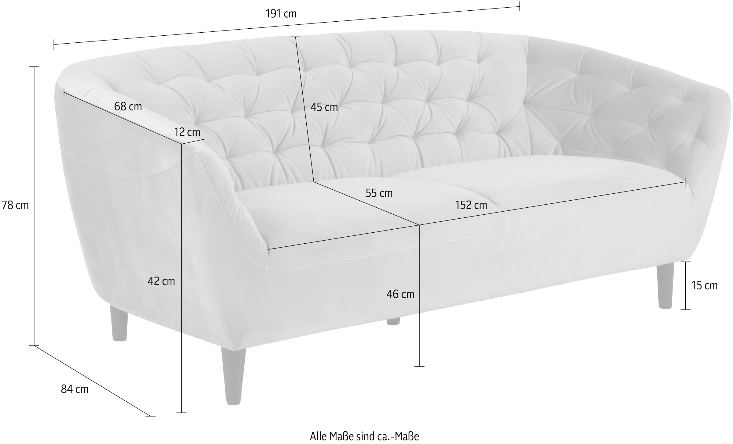 ACTONA GROUP 3-Sitzer »Ria Couch, Sofa,«, Samtstoff, Massivholz-Beine, Taschenfederkern, Tufting, mit Armlehnen