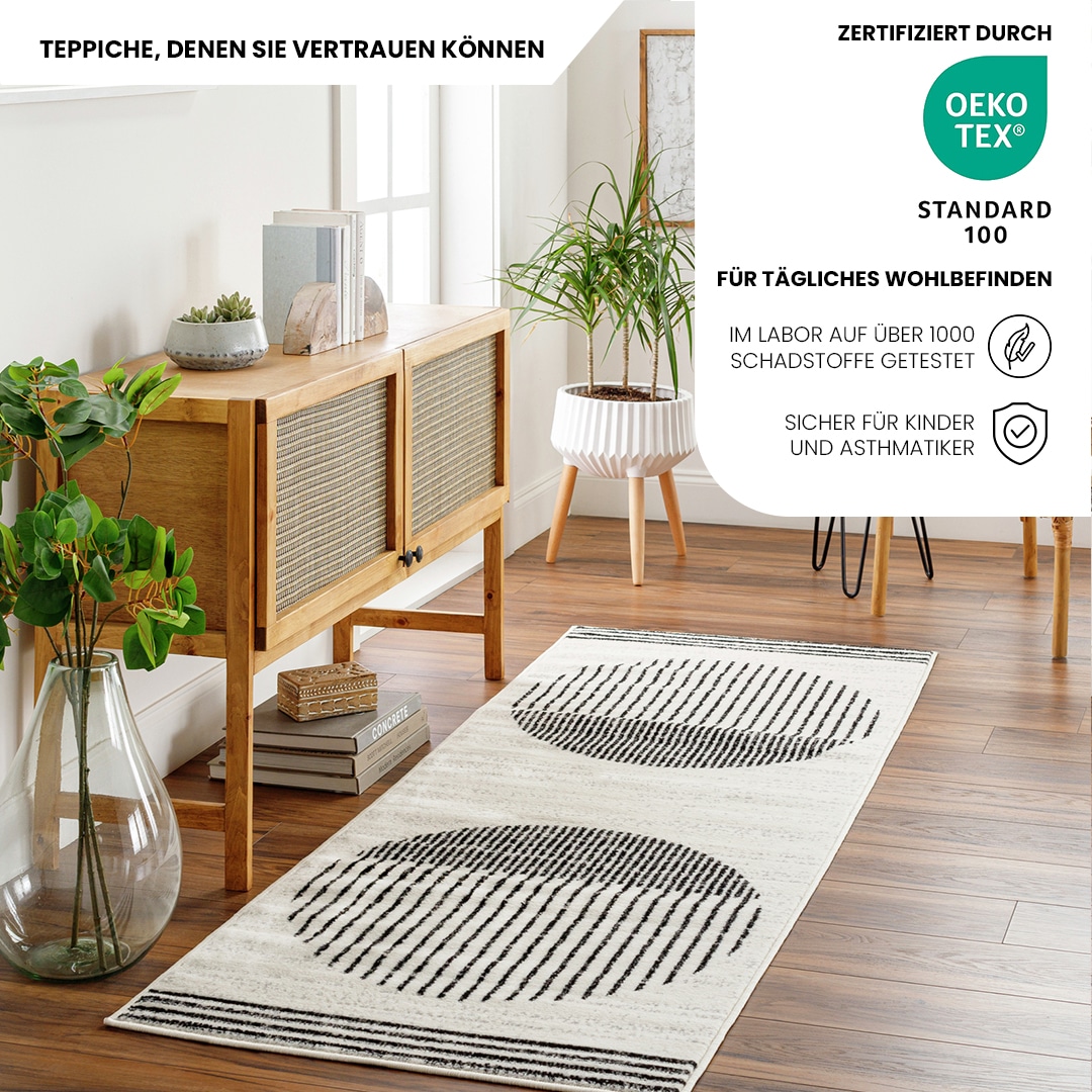 Livabliss Teppich »SANTIAGO«, rechteckig, 10 mm Höhe, Skandinavischer Teppich, Kurzflor Boho-Wohnzimmerteppich, Läufer