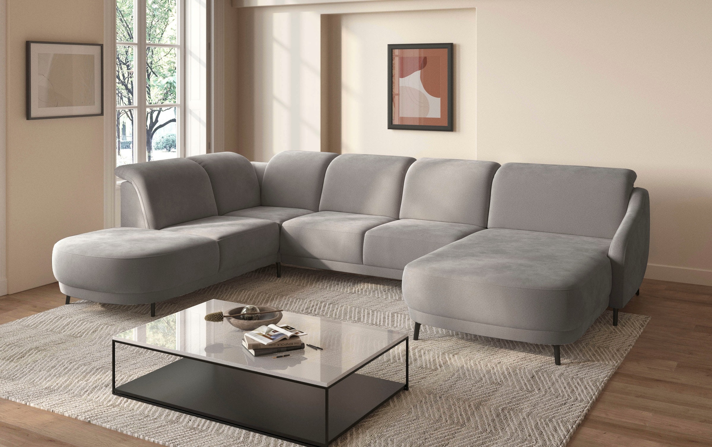 sit&more Wohnlandschaft »Blues U-Form«, inkl. Kopfteilverstellung, wahlweise mit Klapptisch und USB