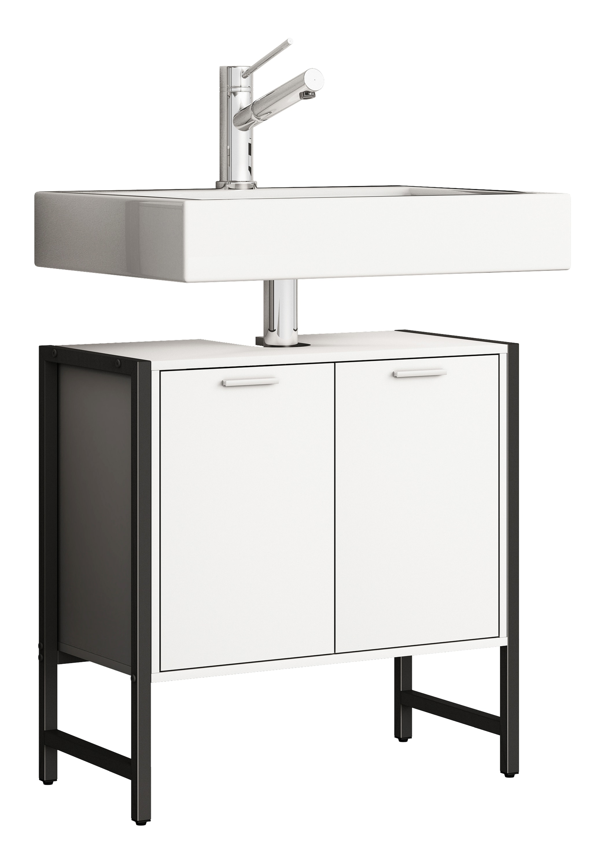 VCM Waschbeckenunterschrank »VCM Waschbeckenunterschrank | Badschrank | Maße: H. 60 x B. 60 x T. 30 cm | 2 Seitenteile aus Metall | Korpus aus Holz | 2 große Drehtüren - Edino«, (1 St.)