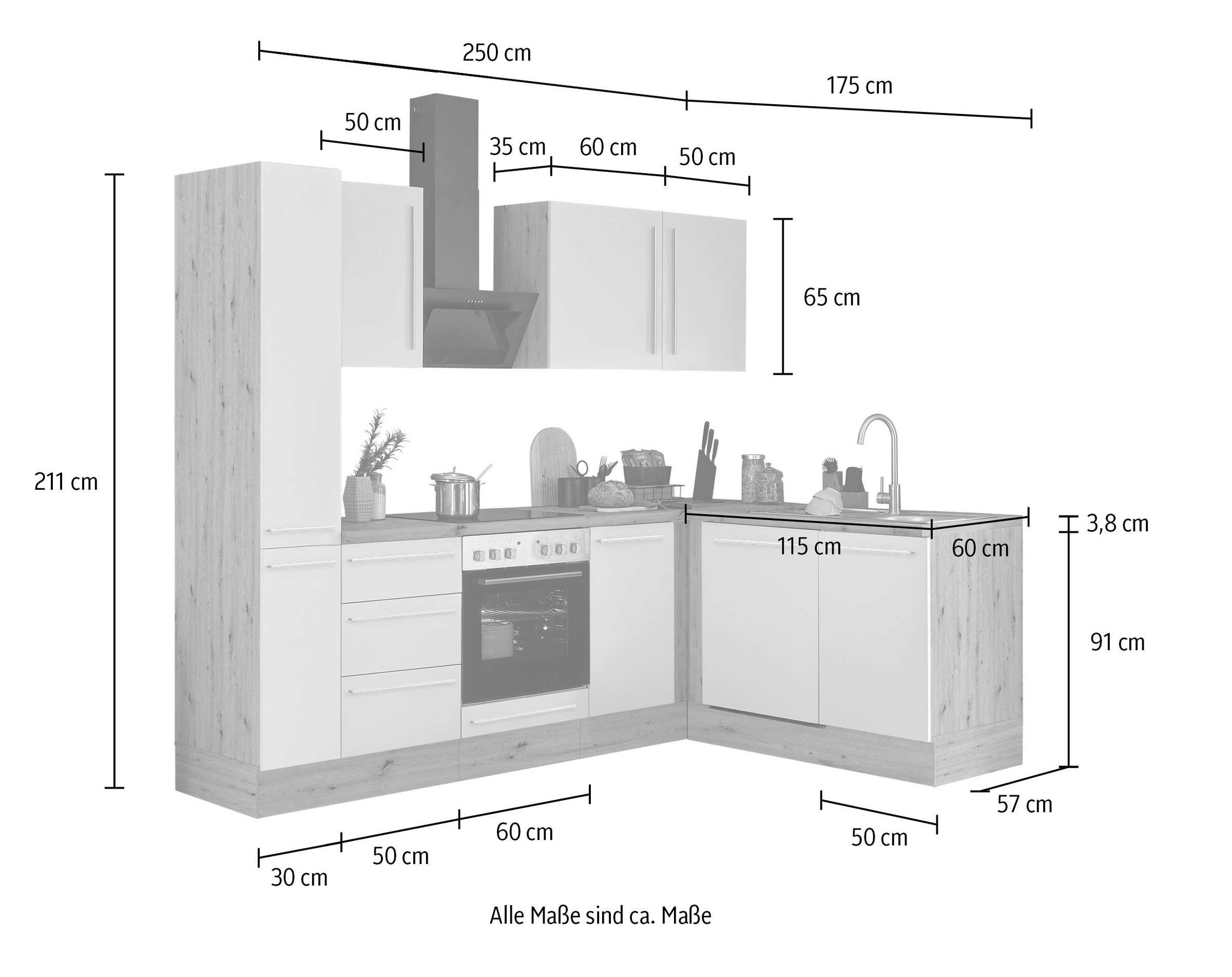 KOCHSTATION Winkelküche »Florida, Stellbreite 250x165 cm«, wahlweise mit E-Geräten, mit Softclose für Türen und Schubkästen