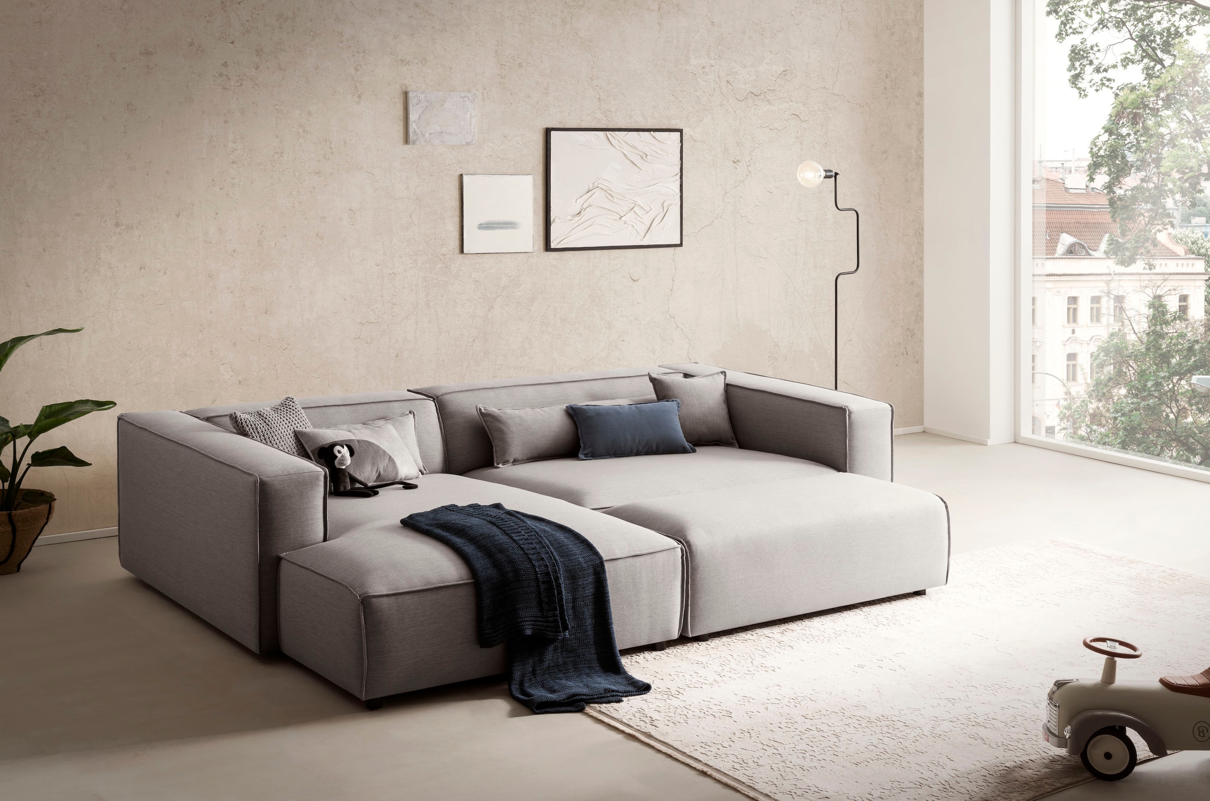 LeGer Home by Lena Gercke Polsterecke »PIARA XXL, L-Form, incl. Hocker«, stellbar zum Schlafsofa (Krokodilverbinder), in Cord und Flachgewebe