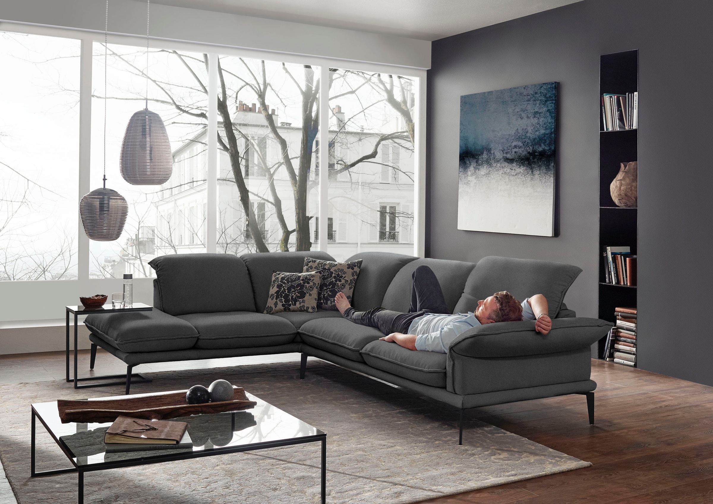 W.SCHILLIG Ecksofa »sherry«, German Design Award 2018, wahlweise mit Kopfstützenverstellung, Winkelfüße in Schwarz pulverbeschichtet, Breite 302 cm