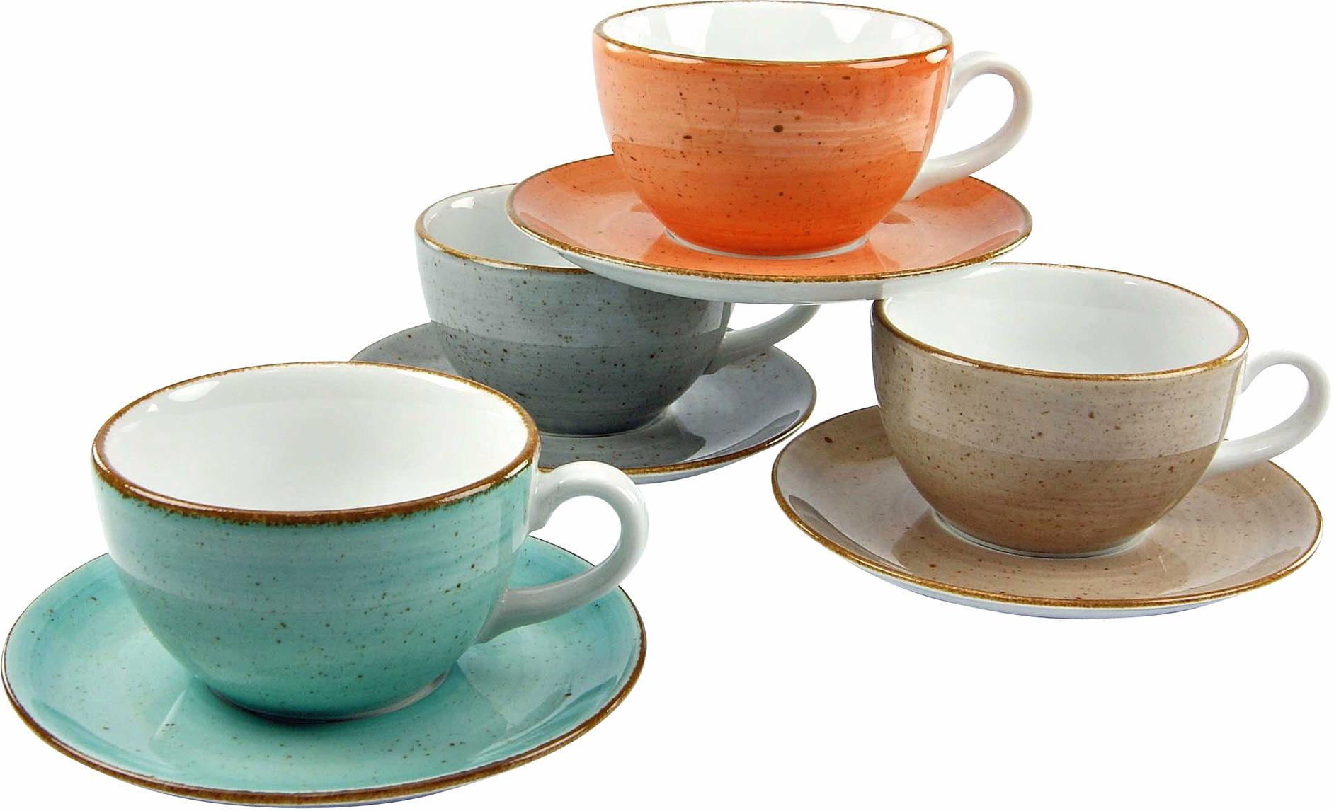 CreaTable Cappuccinotasse »Kaffeetasse VINTAGE NATURE«, (Set, 8 tlg.), Tassen Set, 4 Tassen, 4 Untertassen