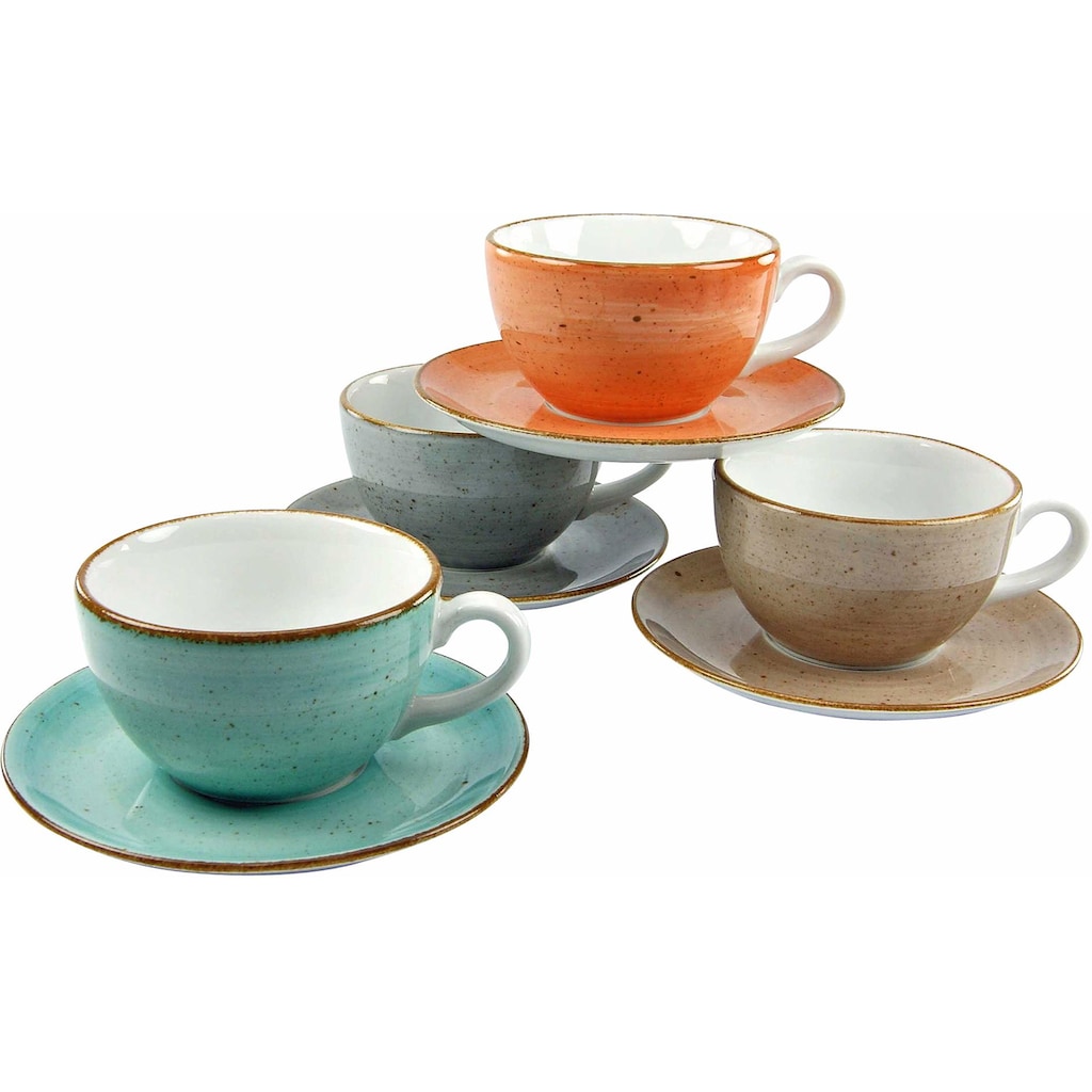 CreaTable Cappuccinotasse »Kaffeetasse VINTAGE NATURE«, (Set, 8 tlg.), Tassen Set, 4 Tassen, 4 Untertassen