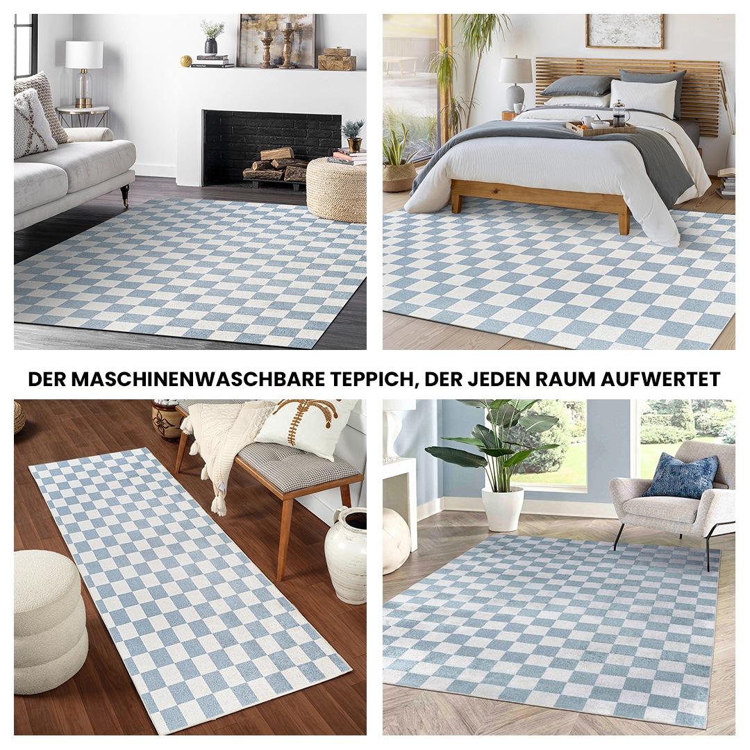 Livabliss Teppich »CLEVELAND« rechteckig 6 mm Höhe Maschinenwaschbarer Teppich mit Karomuster, Kurzflor Wohnzimmerteppich