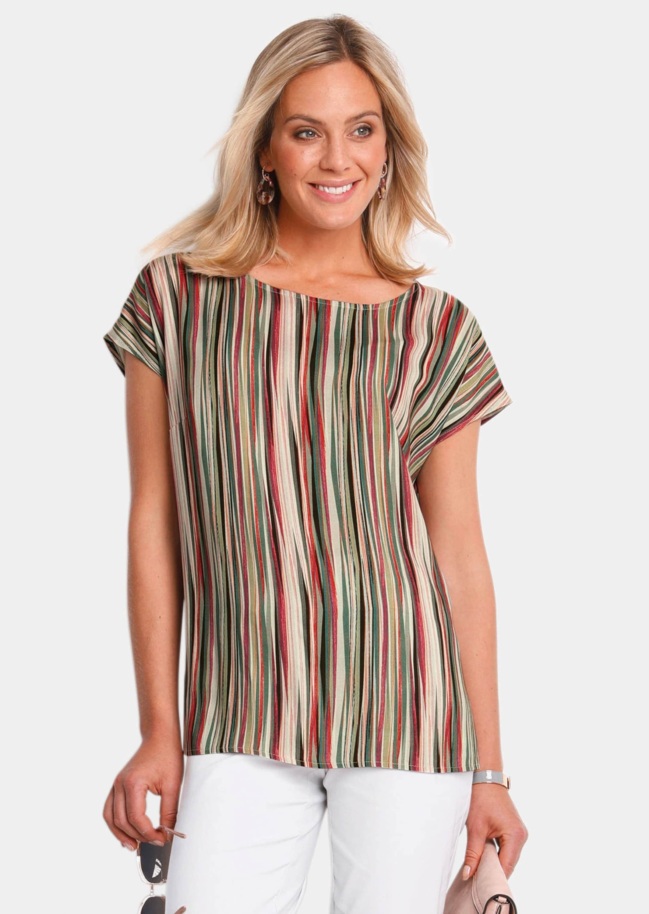 GOLDNER Druckbluse »Streifenbluse mit Halbarm, überschnittene Schulter« Ohne