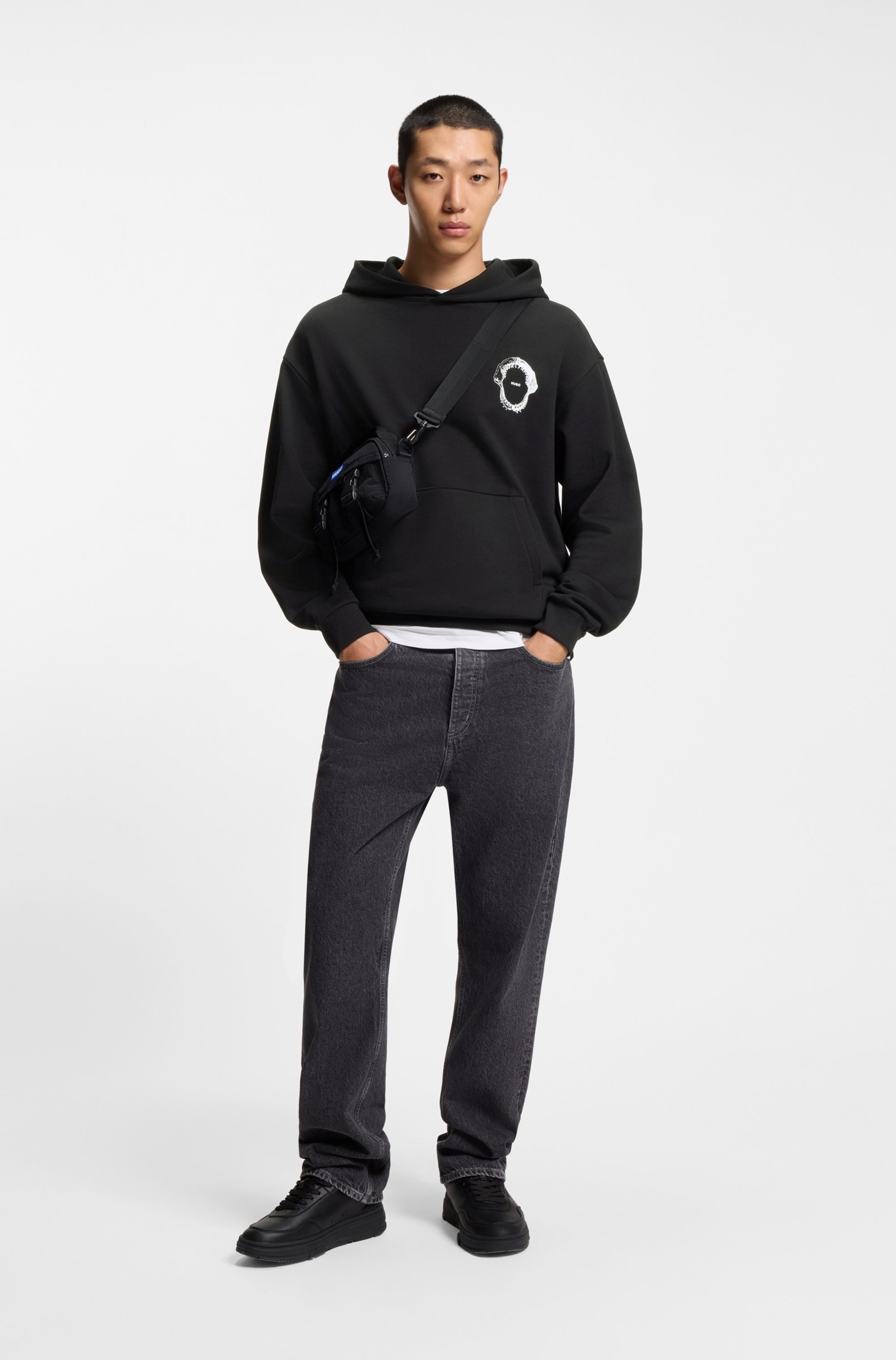 HUGO Blue Hoodie , Regular Fit, Kängurutasche, Rückendruck
