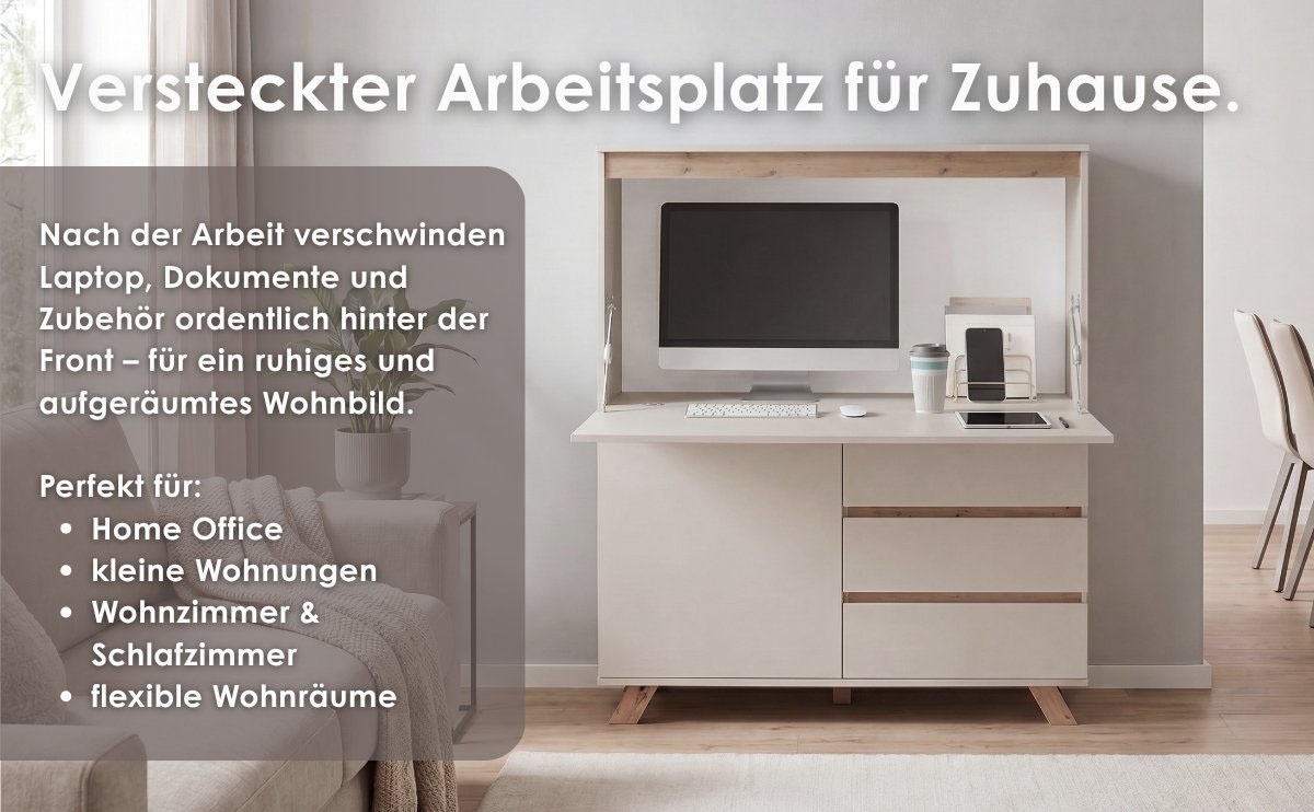 OTTO home Sekretär »Vaux« 1 Stk. tlg. Kaschmir / Artisan Eiche (Eiche-Optik), Klapptür, Stauraum, B: 120 cm