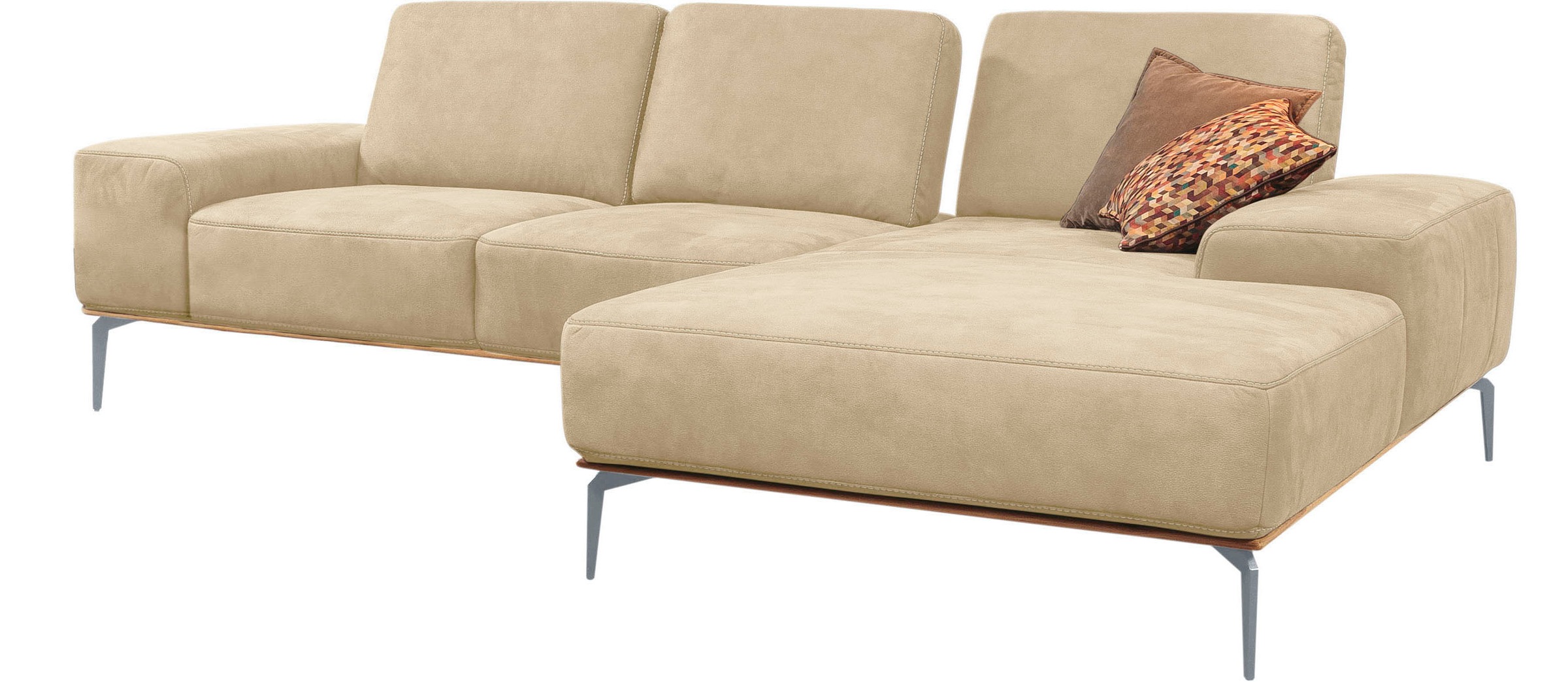 W.SCHILLIG Ecksofa »run, Designsofa mit tollem Sitzkomfort, bequem, L-Form«, mit elegantem Holzsockel, Füße in Silber matt, Breite 279 cm