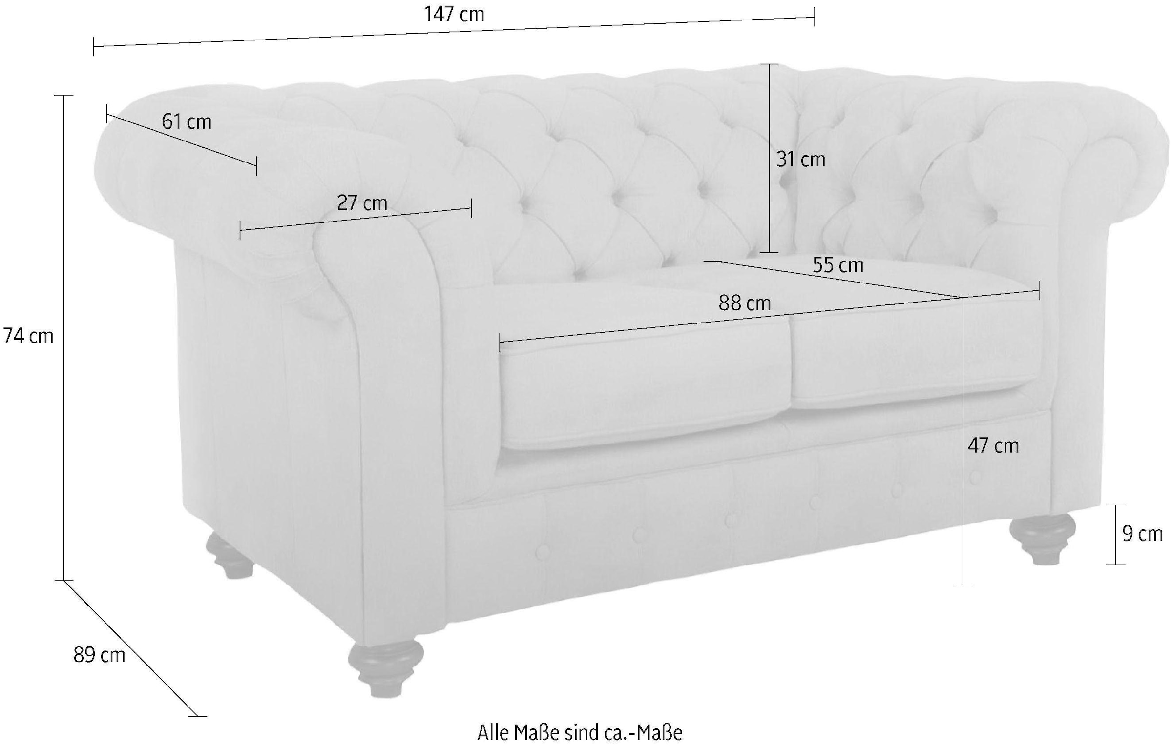 Home affaire Chesterfield-Sofa »Duc 2-Sitzer«, hochwertige Knopfheftung im Rücken, Samtoptik mit changierender Optik