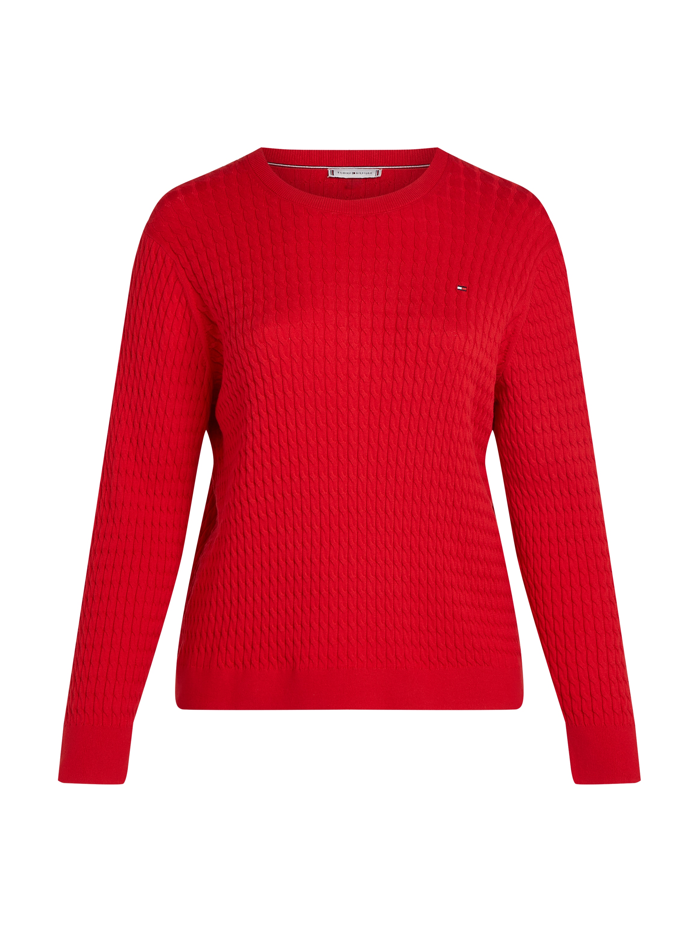 Tommy Hilfiger Curve Rundhalspullover »CRV CO CABLE C-NK LS SWEATER«, in Großen Größen, Zopfmuster, Logostickerei